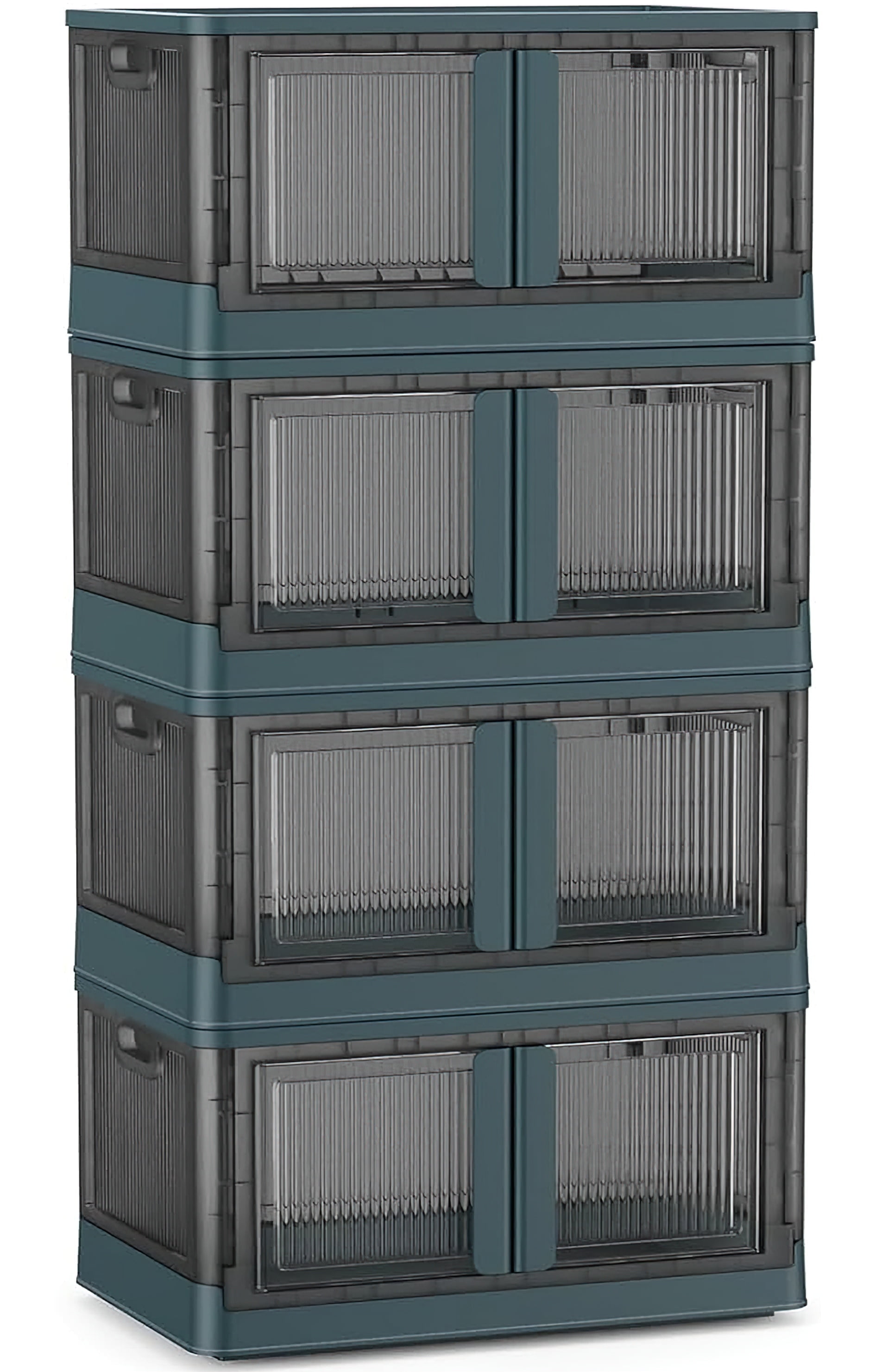 TECHVIDA Storage Bins with Lids 4 Packs 25 Gal Collapsible Storage Cabinet for Closet Organizers, Plastic Container for Clothes, Books,Stackable Storage Box with Wheels for Home(Green)