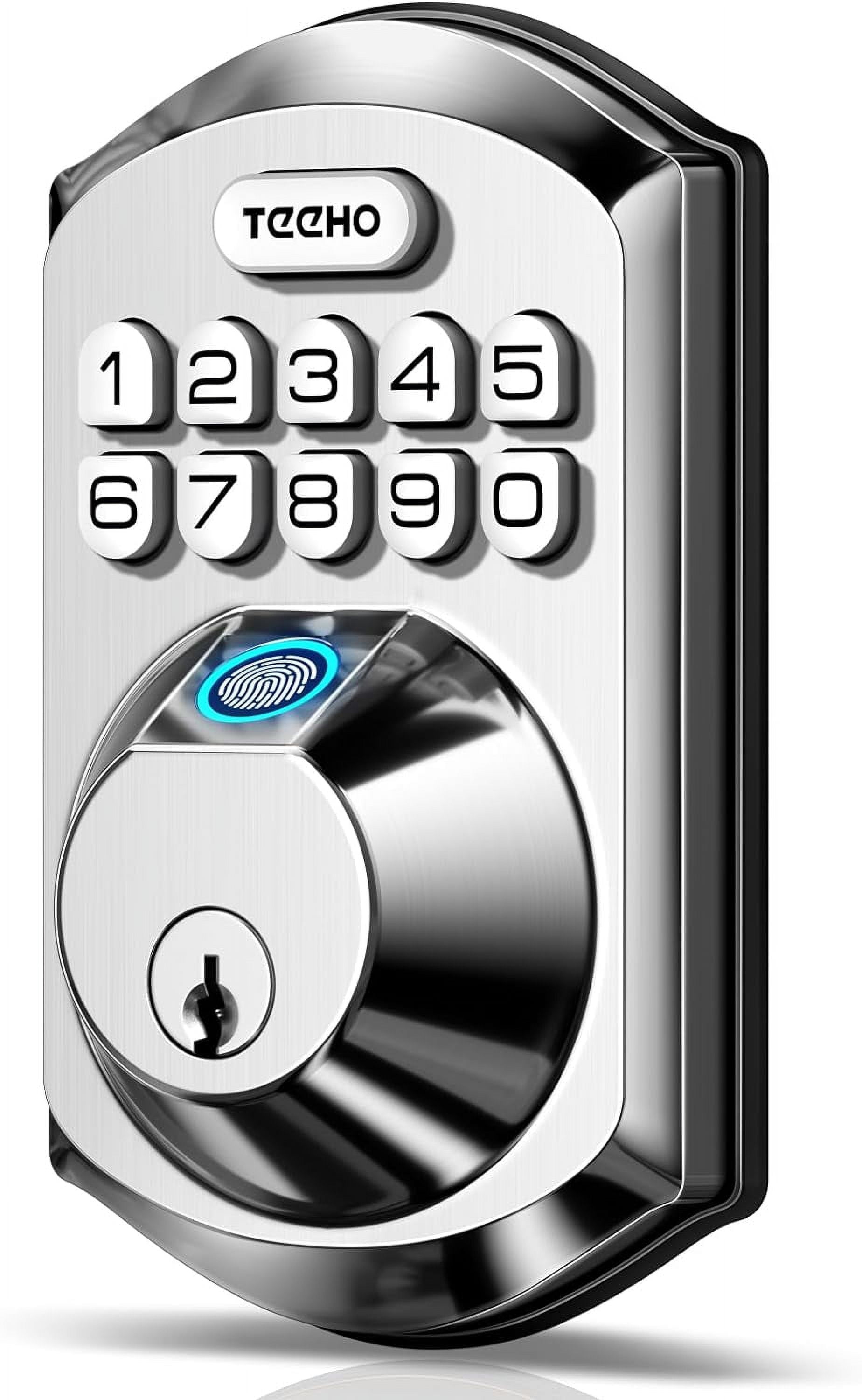 Teeho Fingerprint Keypad Keyless Entry Smart Door Lock, Electronic Deadbolt, Easy Installation, Satin Nickel, Size: