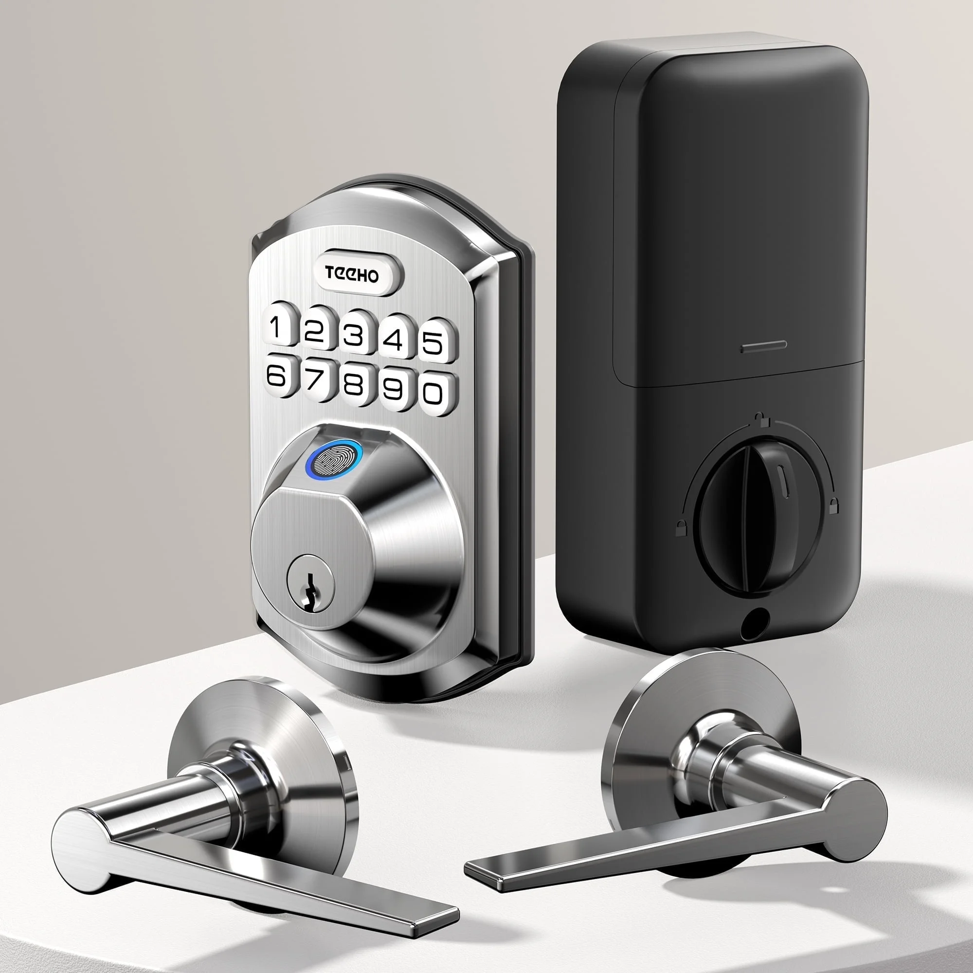 Teeho 3D Fingerprint Keyless Entry Door Lock, Security Keypad Deadbolt Electronic Smart Door Locks, Satin Nickel - Size: