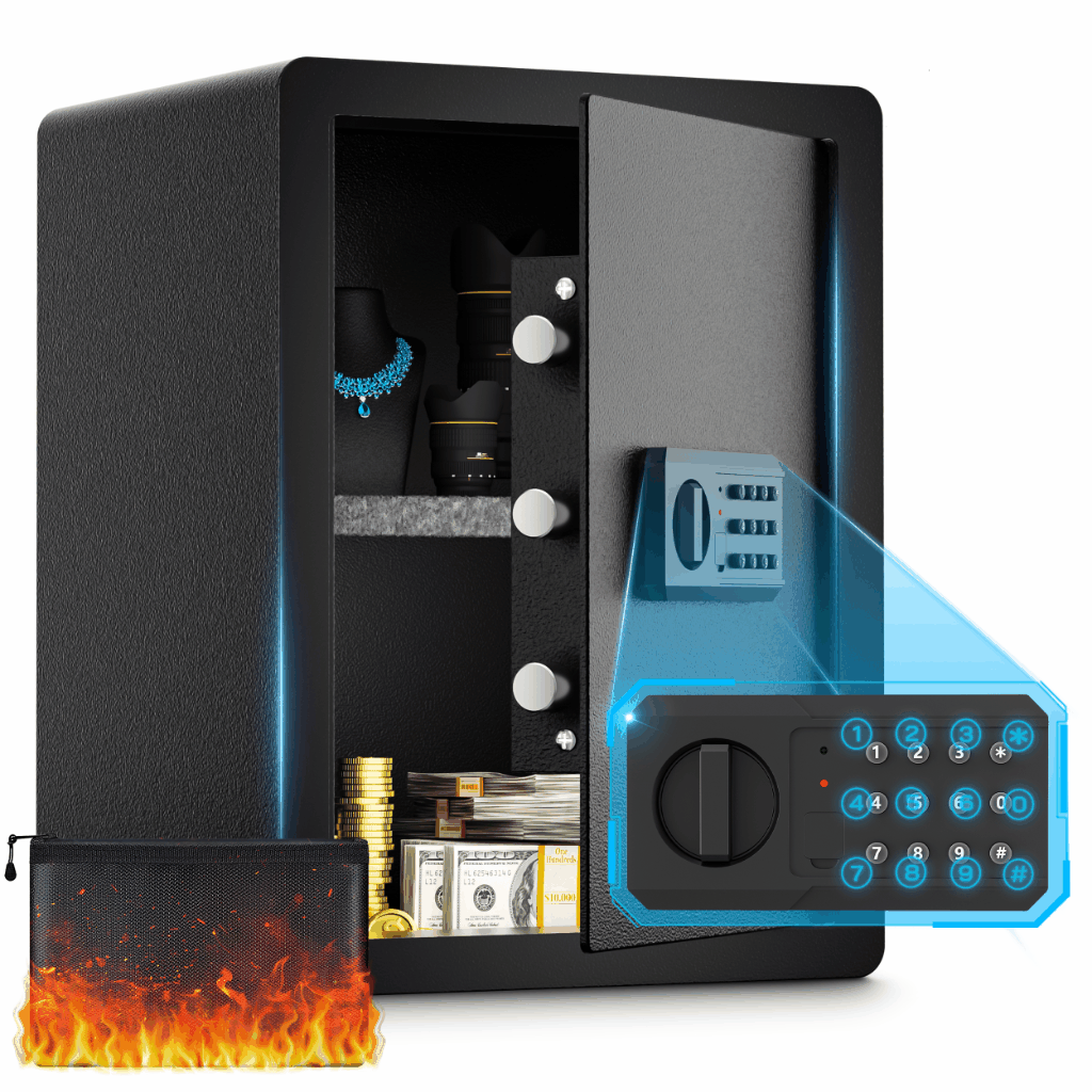 TELAM 4.0 Cuft Safe Box, Home Safe with Fireproof Waterproof Bag, Anti-Theft Digital Security Lock Box with Smart Alert System, Personal Document Safes