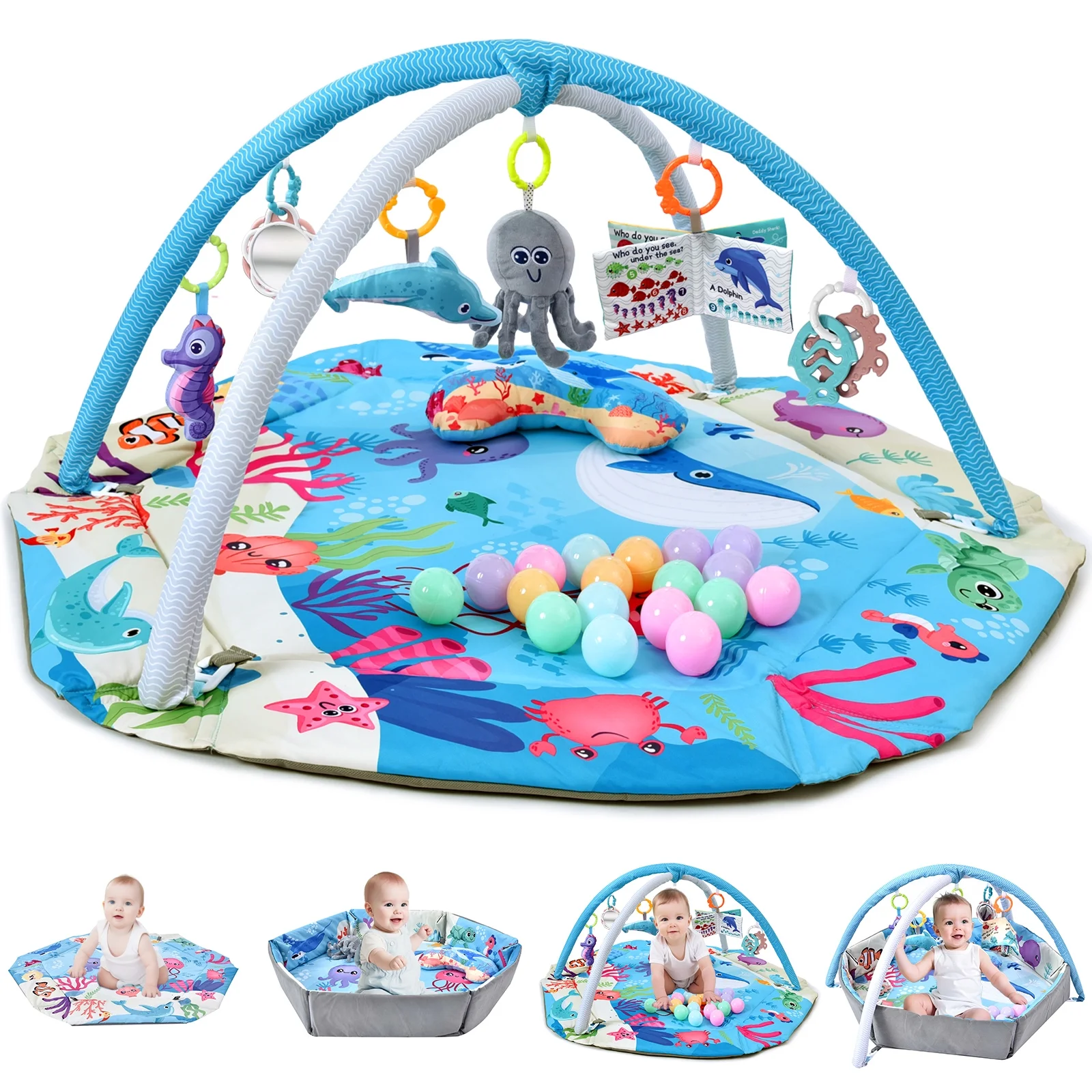 TFDER Baby Gym and Infant Play mat,Play Mat & Play Gym, Combination Baby Activity Gym for Sensory Exploration and Motor Skill Development from Baby to Toddler.(Bluer)