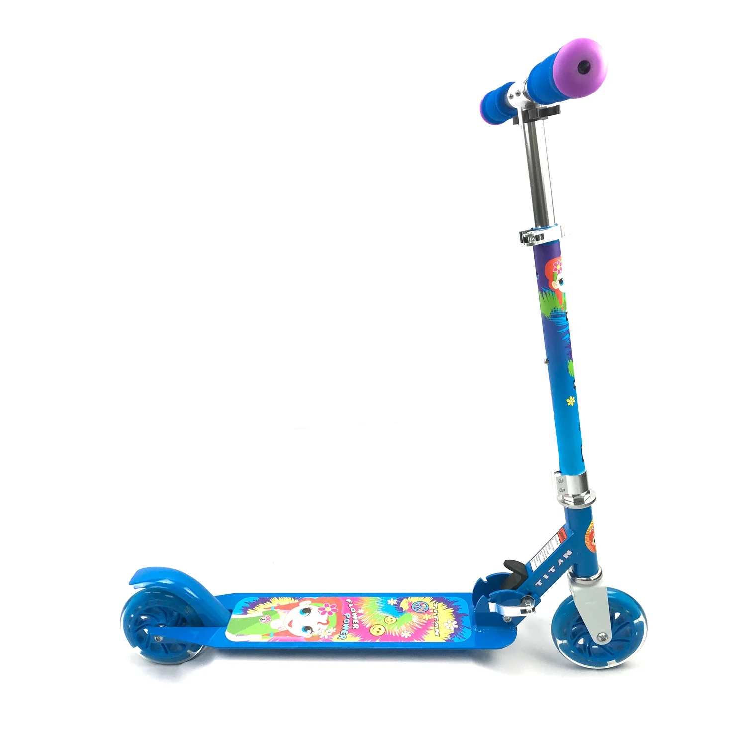 TITAN Flower Power Princess Folding Aluminum Girls Kickscooter with LED Light Up Wheels, Blue