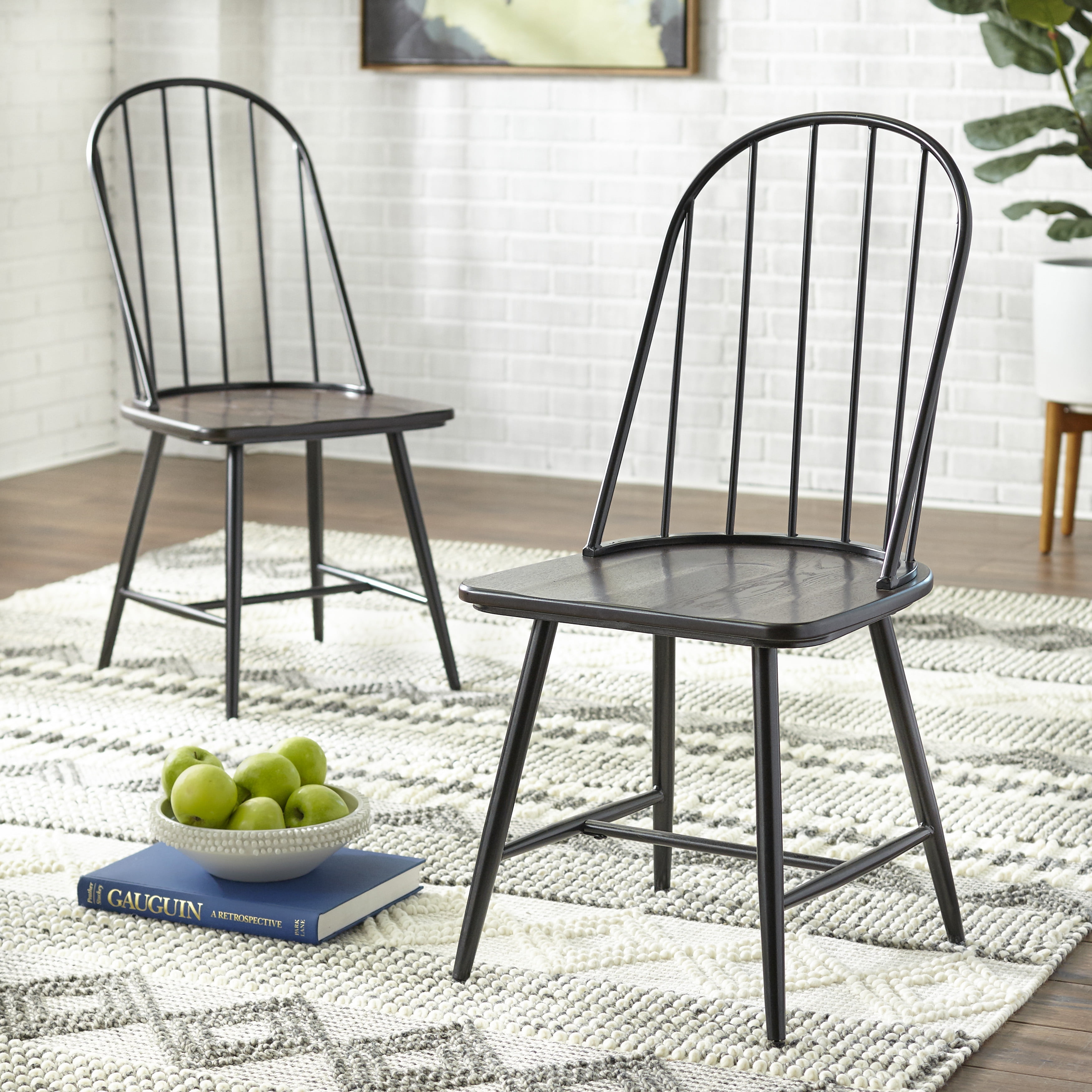 TMS Windsor Back Indoor Wood & Metal Dining Chair, Set of 2, Black/Espresso
