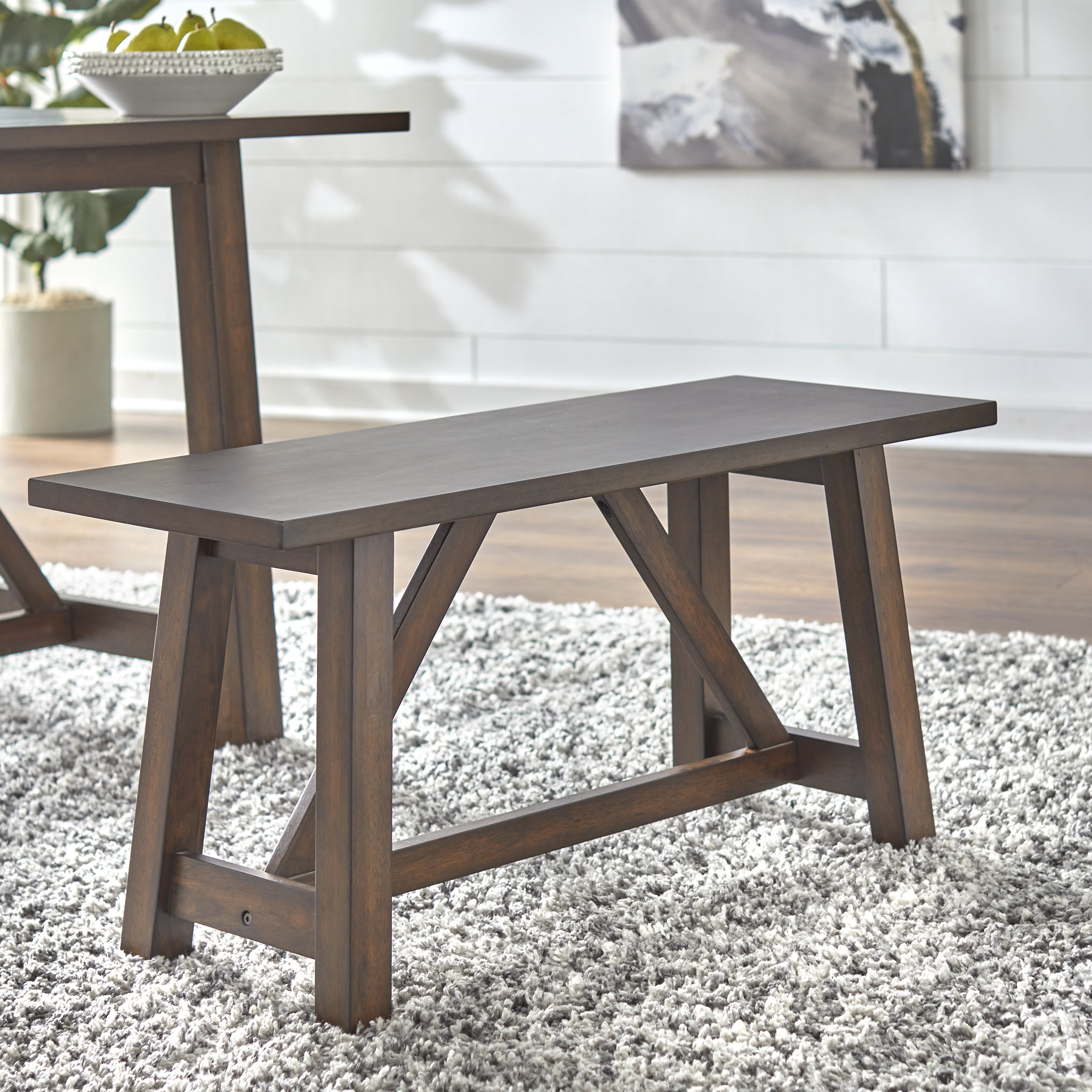 TMS Davidson 38" Farmhouse Trestle Bench, Rustic Brown