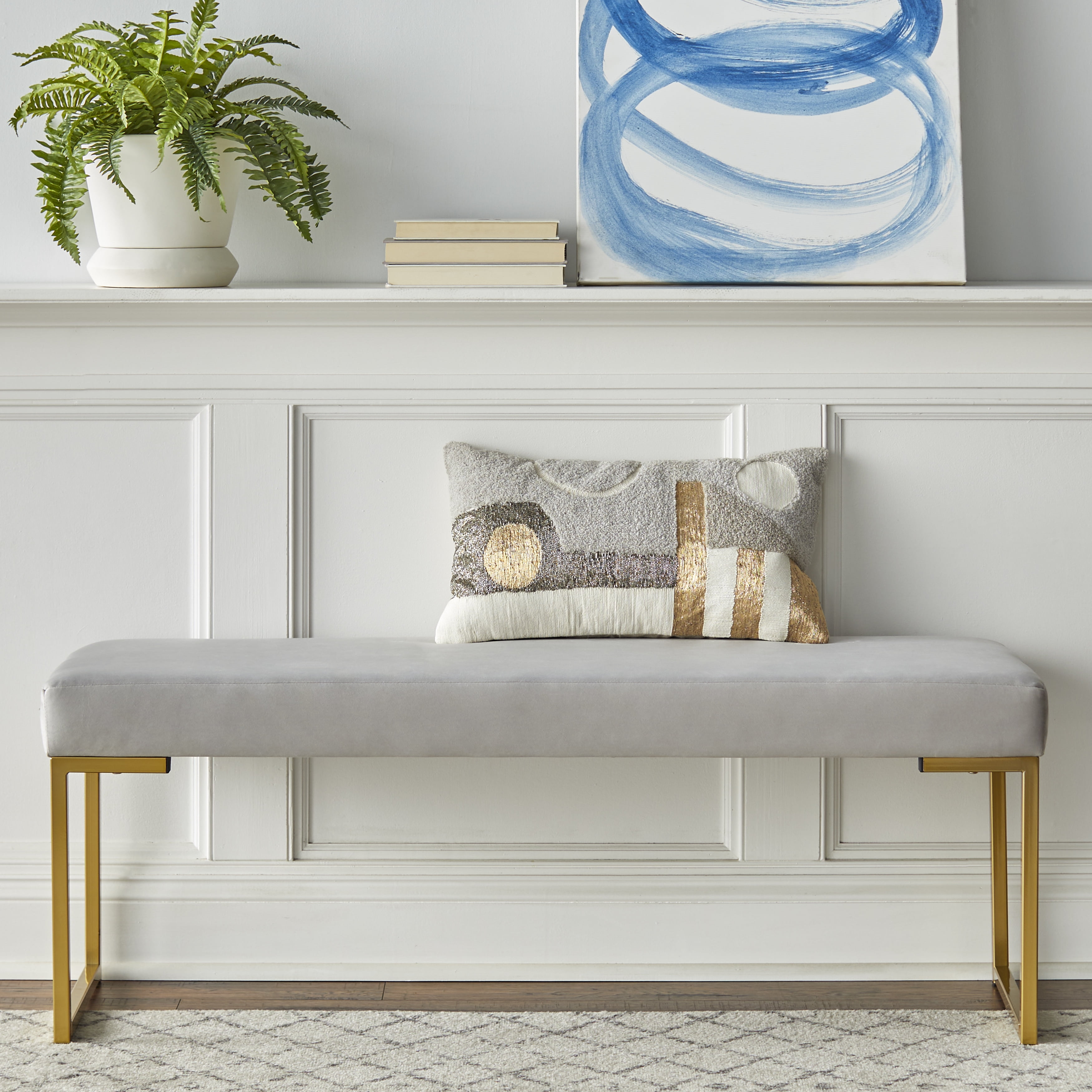 TMS Delarue Modern Velvet Upholstered Bench, Gray