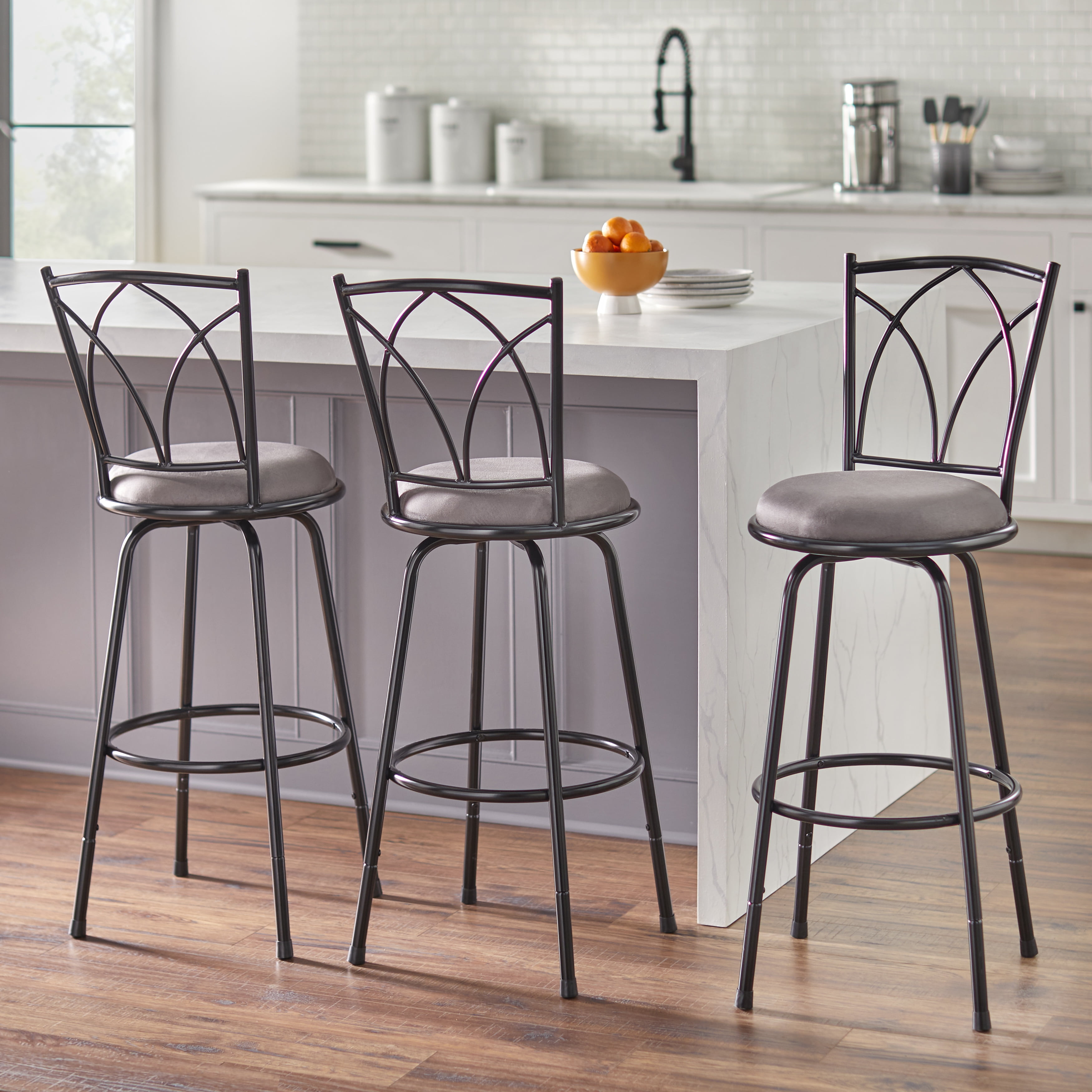 TMS Delta Adjustable-Height Metal Barstools, Black, Set of 3