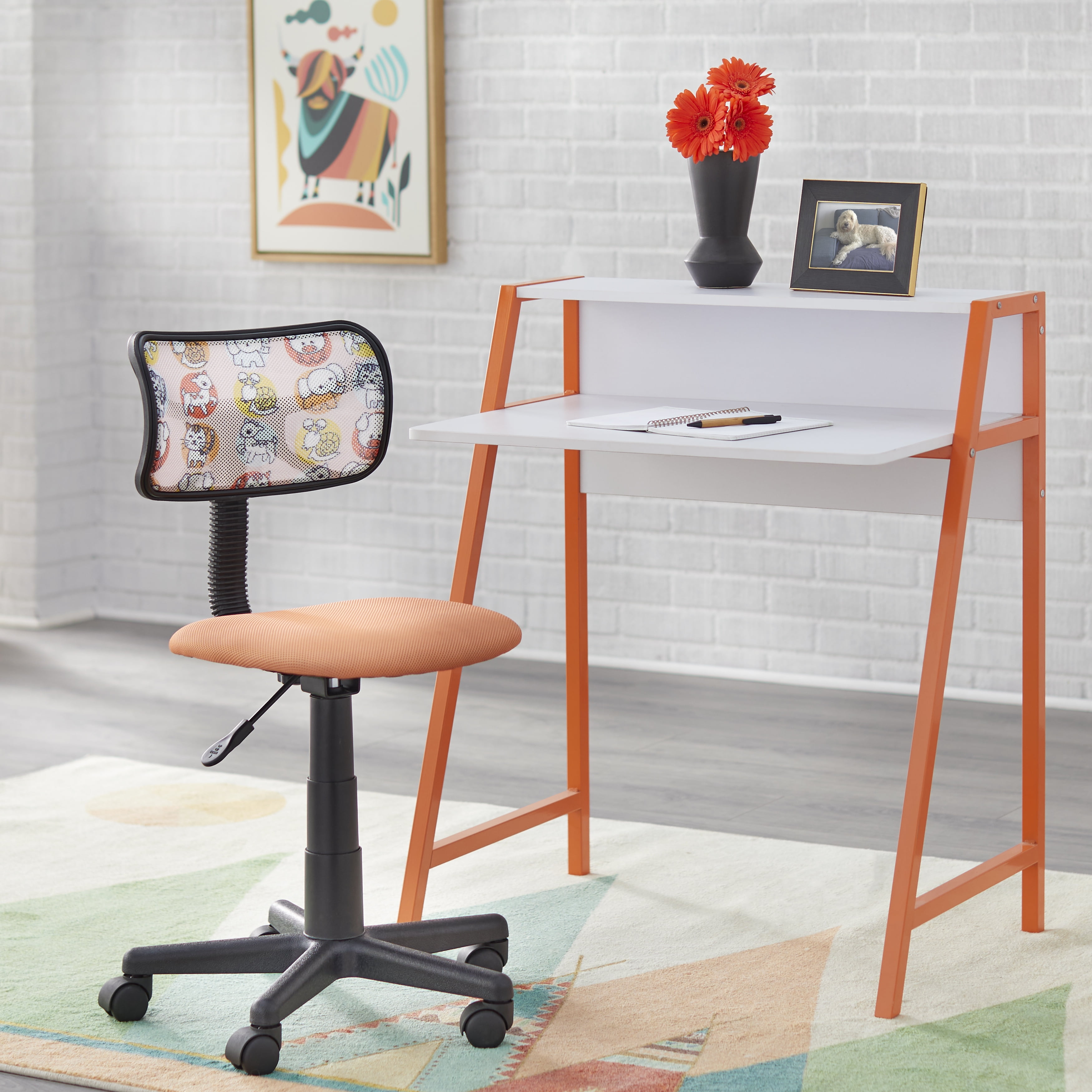 TMS Focus Kids Metal Frame Desk and Swivel Task Chair Set, Orange/White