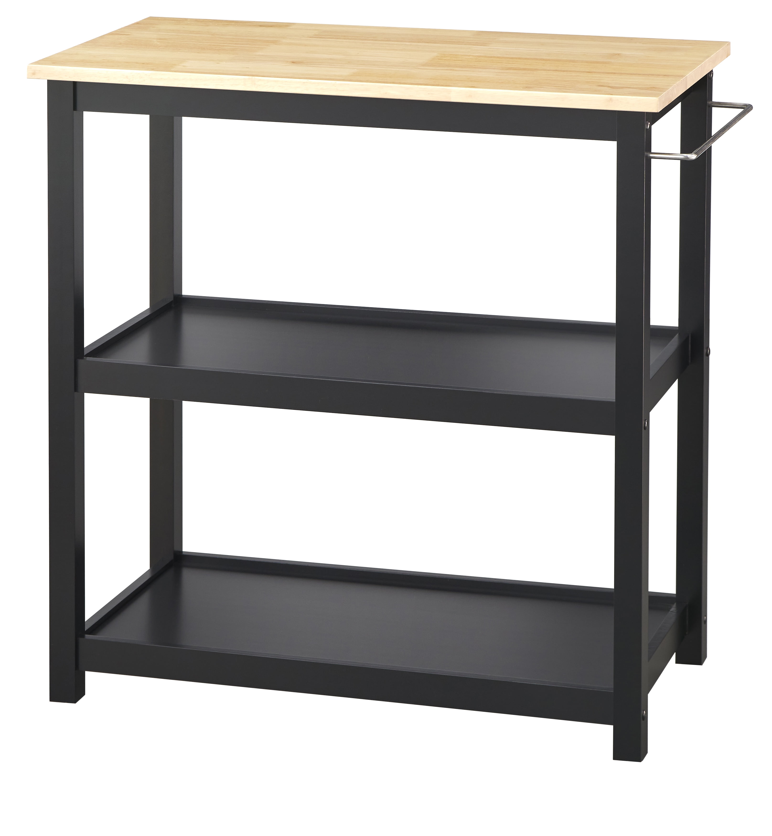 TMS Mylah 2-Tier Butcher Block Rolling Kitchen Storage Cart with Towel Rack, Black