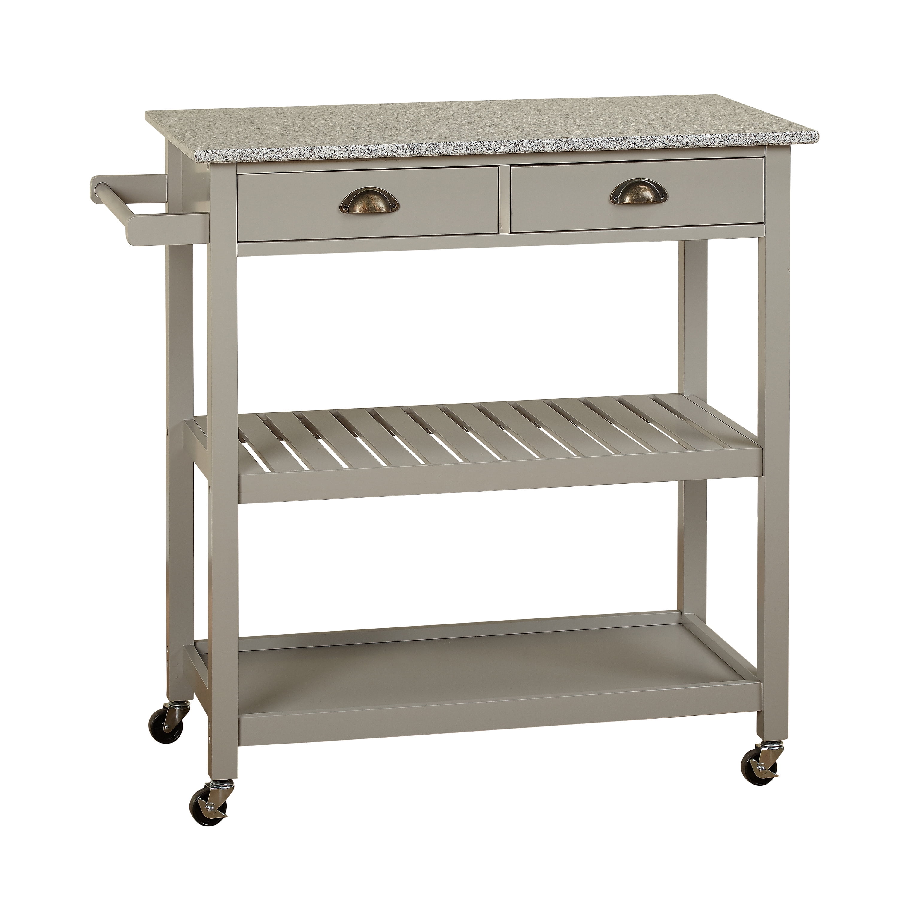 TMS Oregon 3-Tier Granite Top Rolling Kitchen Island with Drawers and Towel Rack, Gray