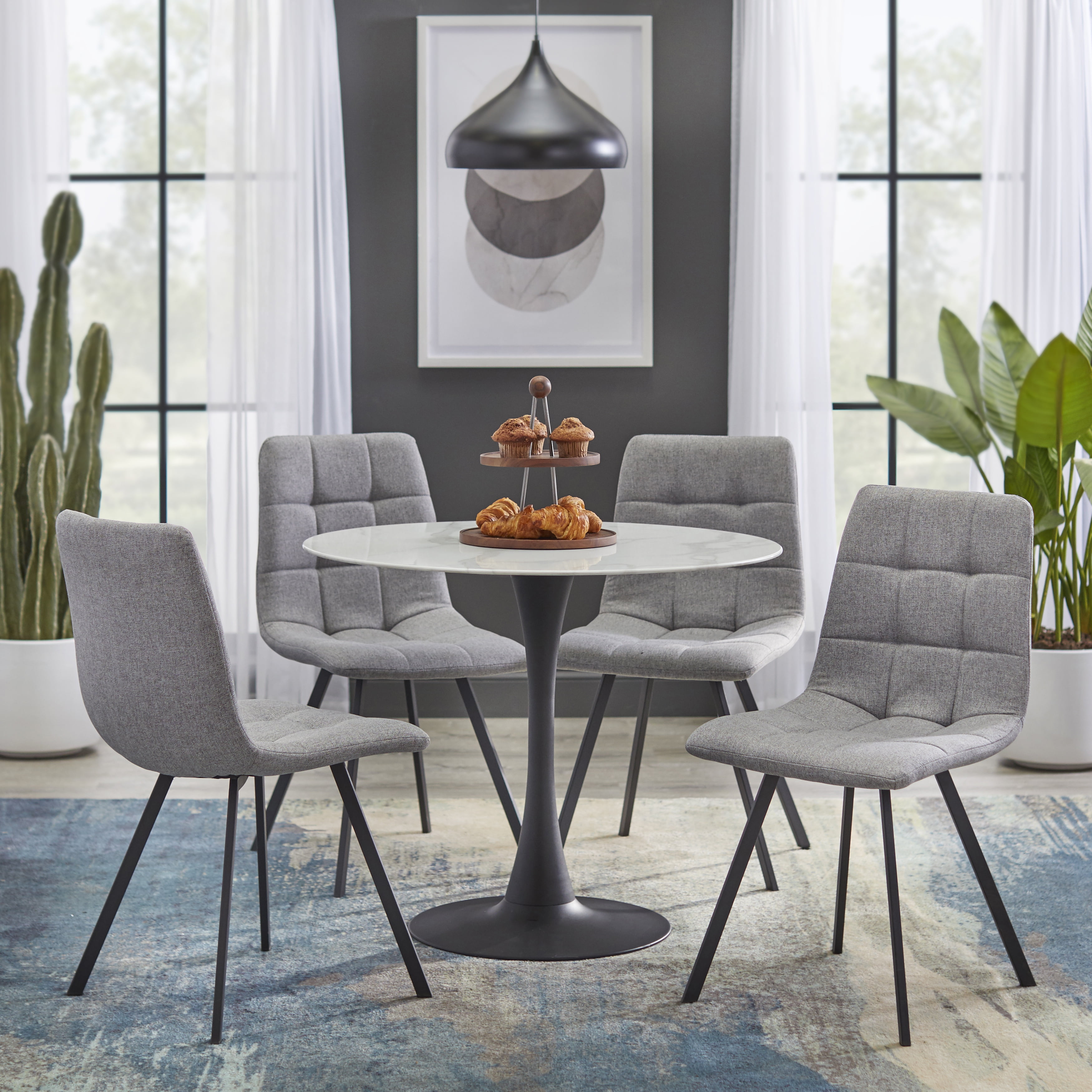 TMS Rho 5-piece Round Dining Set, White and Gray