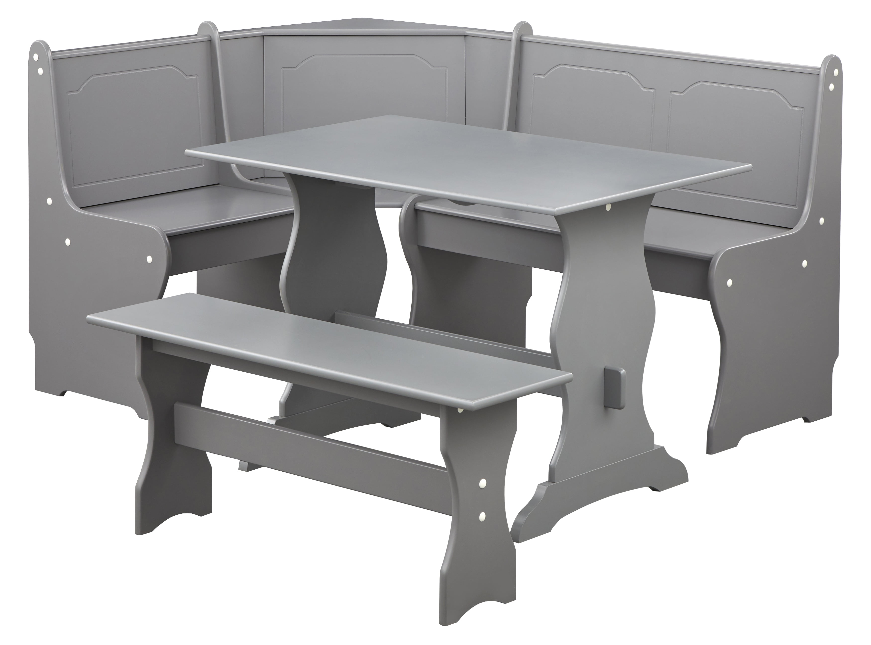 TMS 3-Piece Corner Reversible Indoor Dining Breakfast Nook with Storage, Includes Nook, Table and Bench, Charcoal Gray