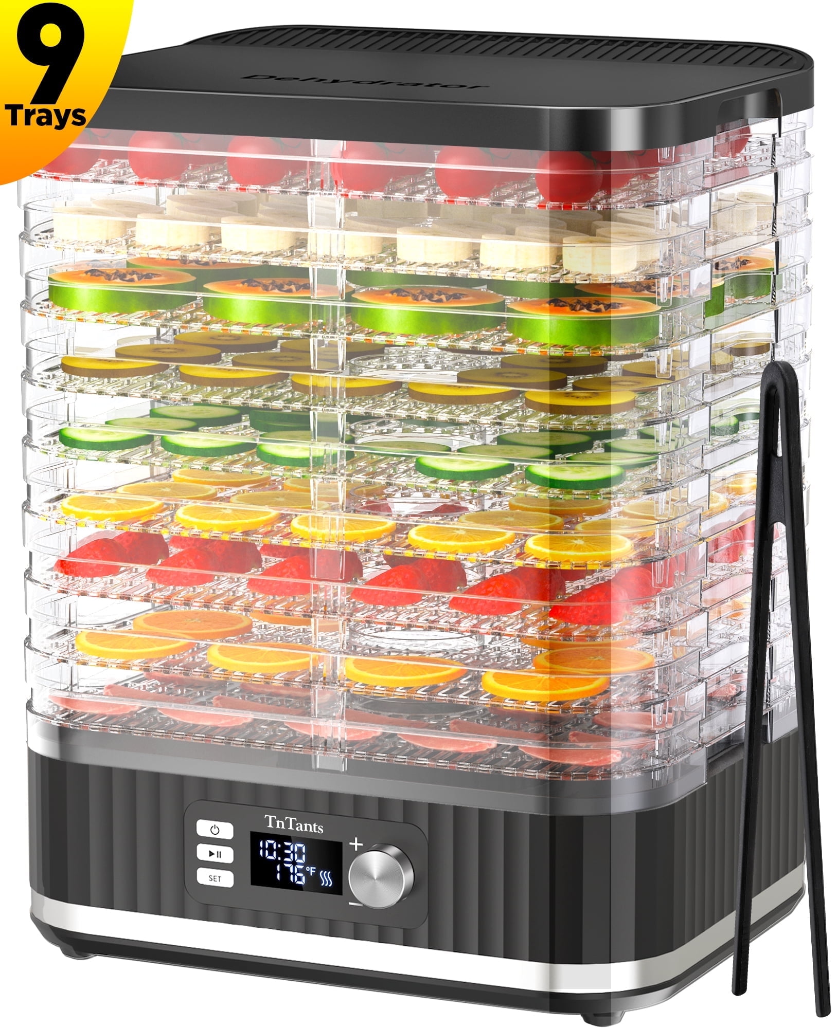 TNTANTS 9-Tray Food Dehydrator Machine, Dehydrator for Food and Jerky with 24H Timer and 95-176℉ Temperature Control, for Home, Fruit, Herbs, and Dog Treats(Black)