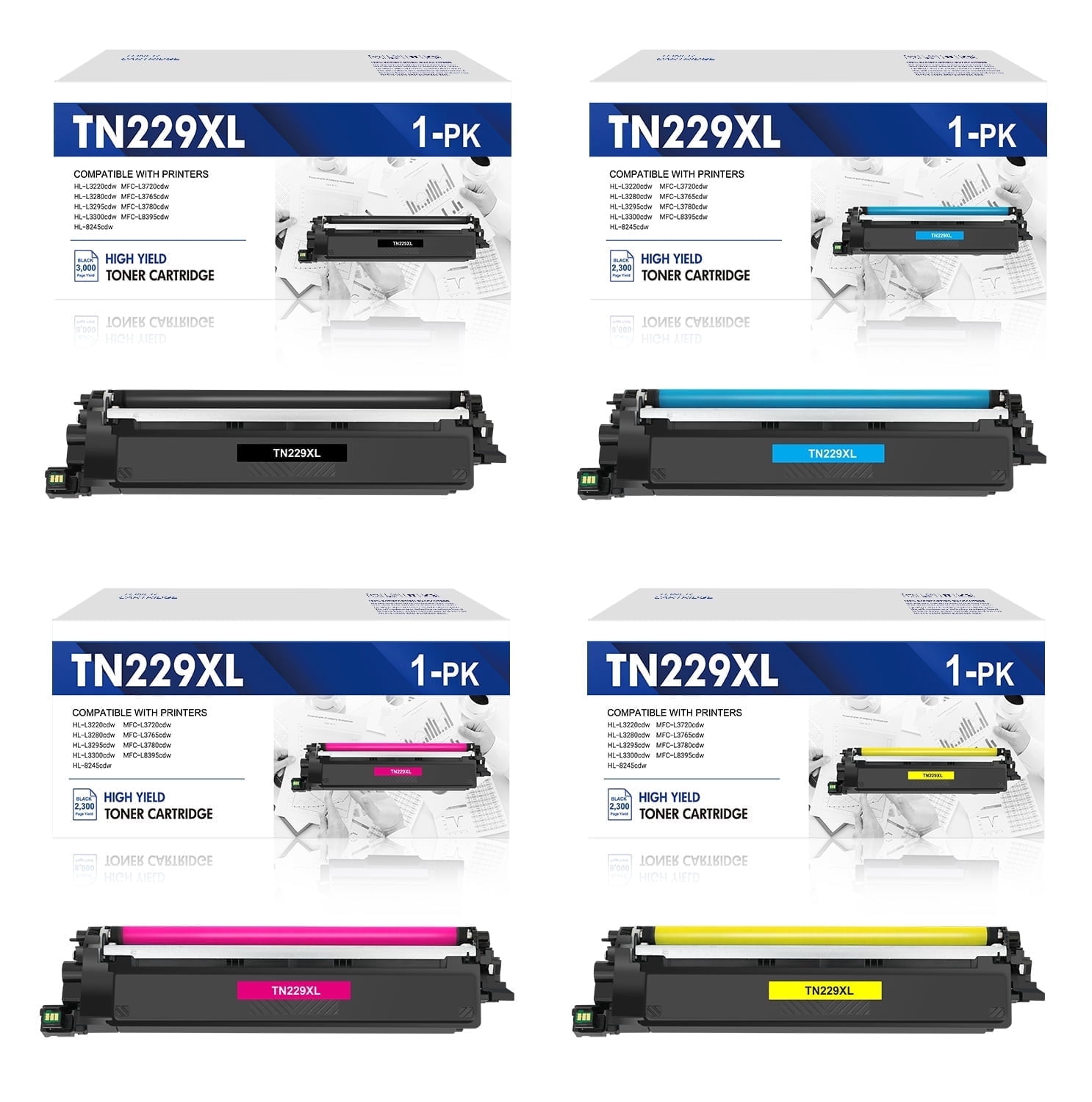 TN229 TN229XL Toner Cartridge with Chip Compatible for Brother TN-229XL TN229 TN-229 HL-L3280CDW HL-L3220CDW MFC-L3720CDW MFC-L3780CDW HL-L3300CDW Printer High Yield (4-Pack)