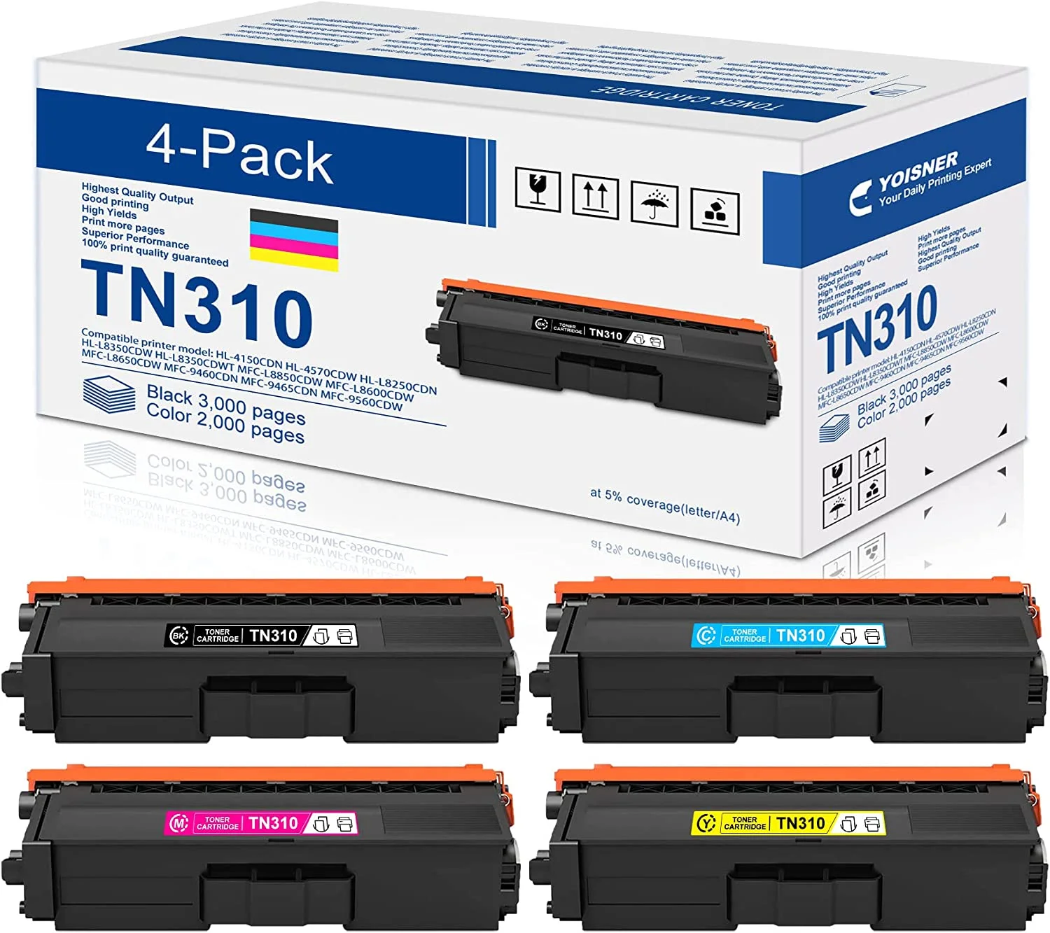 TN310 Toner 4-Pack Replacement for Brother TN-310 for HL-L8350CDW HL-4150CDN Printer