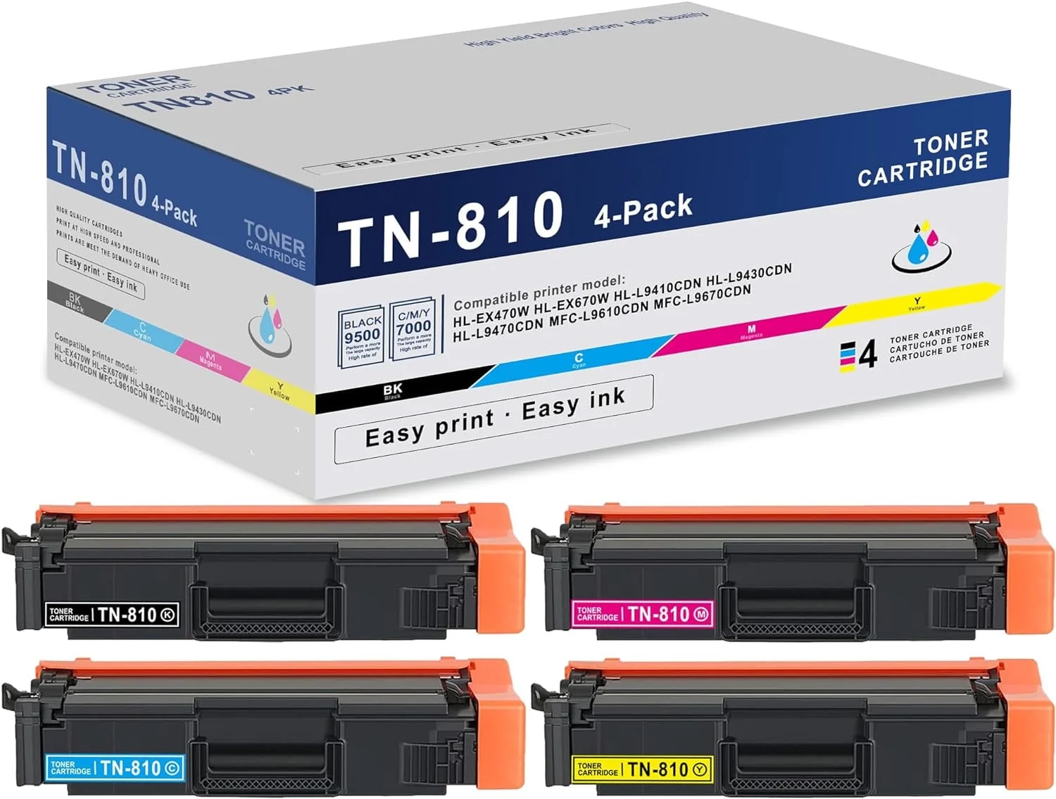 TN810 Toner Cartridge 4 PK Compatible for Brother TN-810 Toner for HL-EX470W MFC-L9610CDN Printer