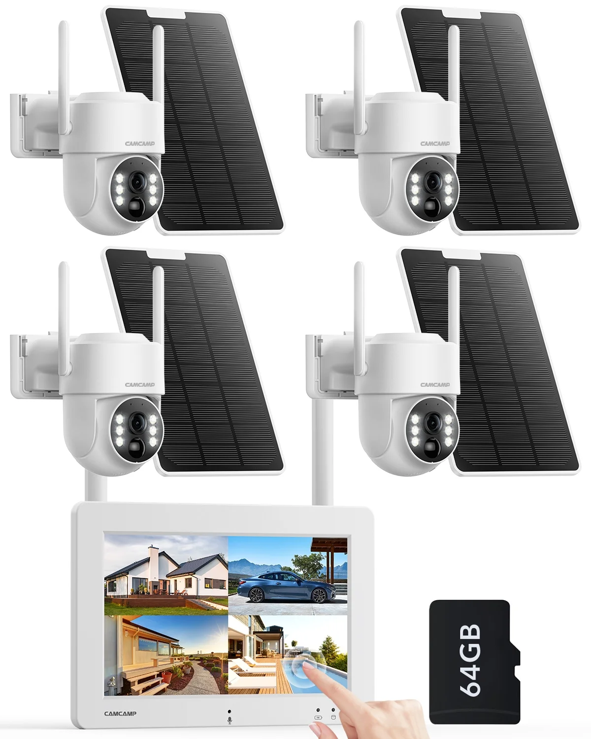 TOGUARD SC44 2K/4MP Solar Security Camera System Outdoor with 7" NVR Monitor Dome Surveillance Camera Wireless WiFi Connector