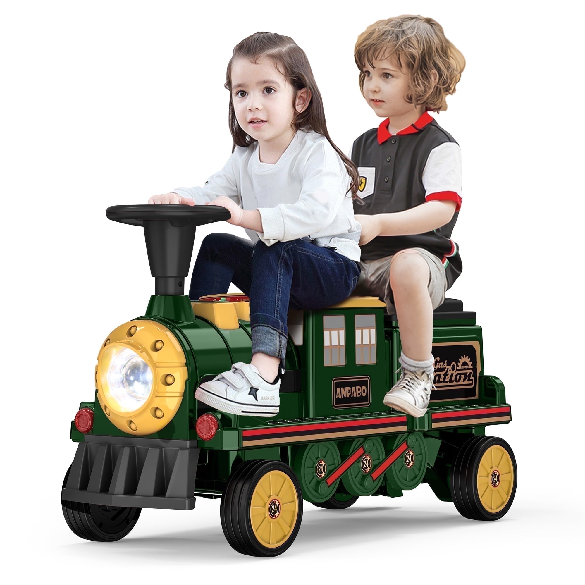 TOKTOO 12V Powered Ride on Train for Toddlers, Electric Ride on Car Toys w/ Rubber Wheels, Storage Box, LED Headlight, Music Player, Ideal Gift for Boys Girls, Green
