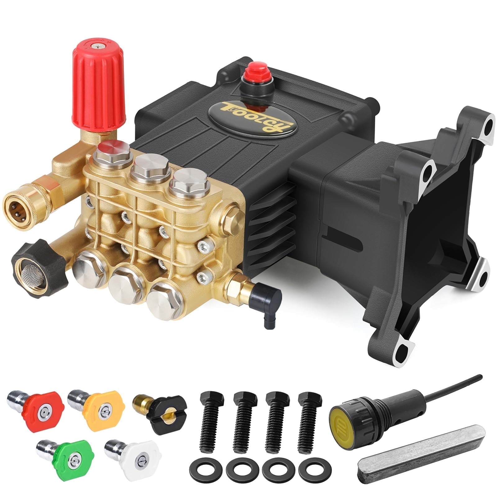 TOOLCY Horizontal Pressure Washer Pump 3500-4000 PSI, 3.8 GPM, 1" Shaft Triplex Plunger Replacement Pump for Power Washer