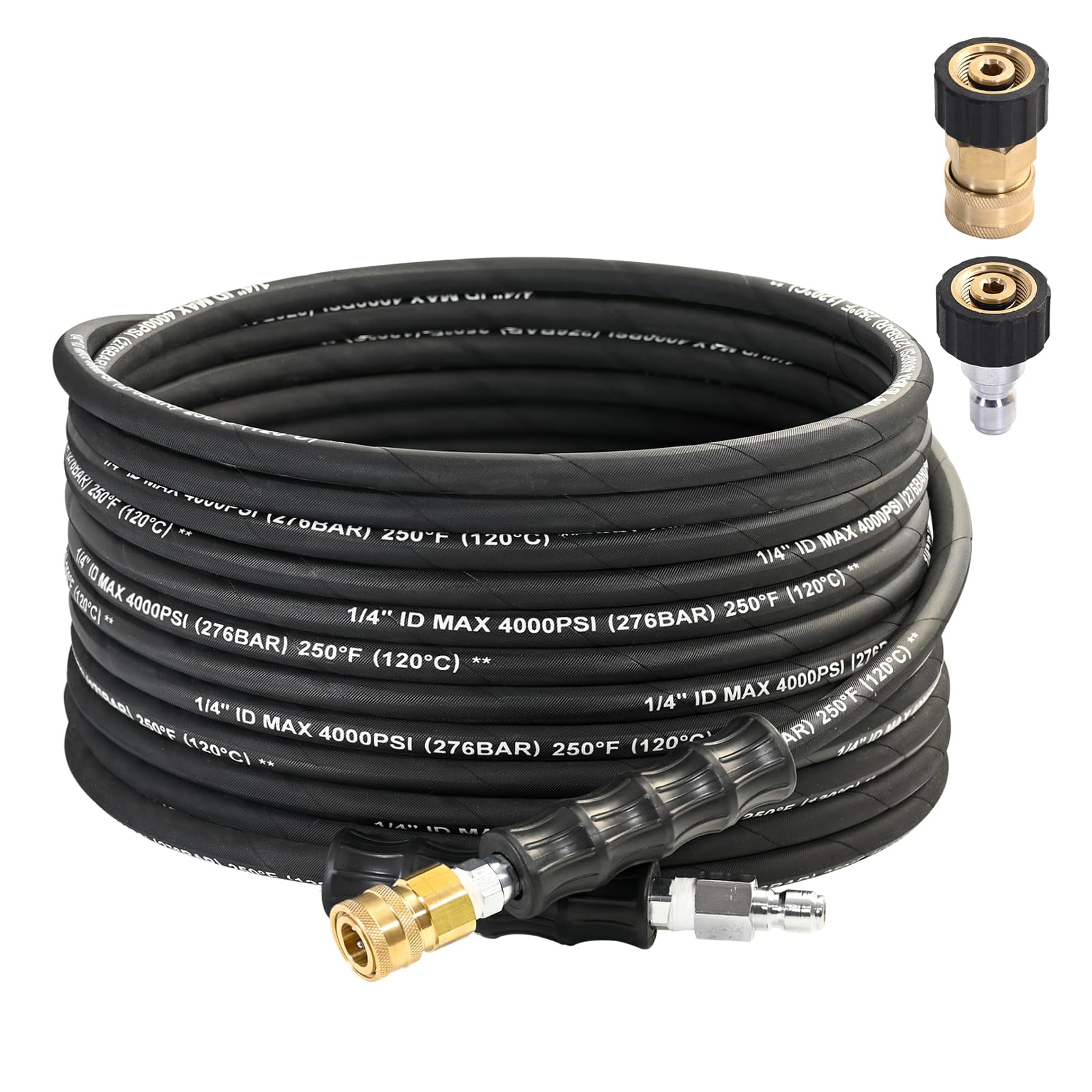 TOOLCY Pressure Washer Hose 25 FT with 3/8" Swivel Quick Connect, Hot & Cold Water, 4000 PSI, 1/4 in. with 2 Quick Connect Kits