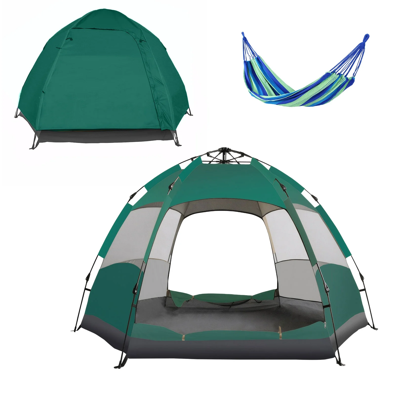 TOPCHANCES Outdoor Camping Tent for 3-4 Person, Automatic Pop Up Instant Tent with Rainproof Cover and Hammock, Portable Waterproof Windproof for Family Hiking, Car Trip - Green #B
