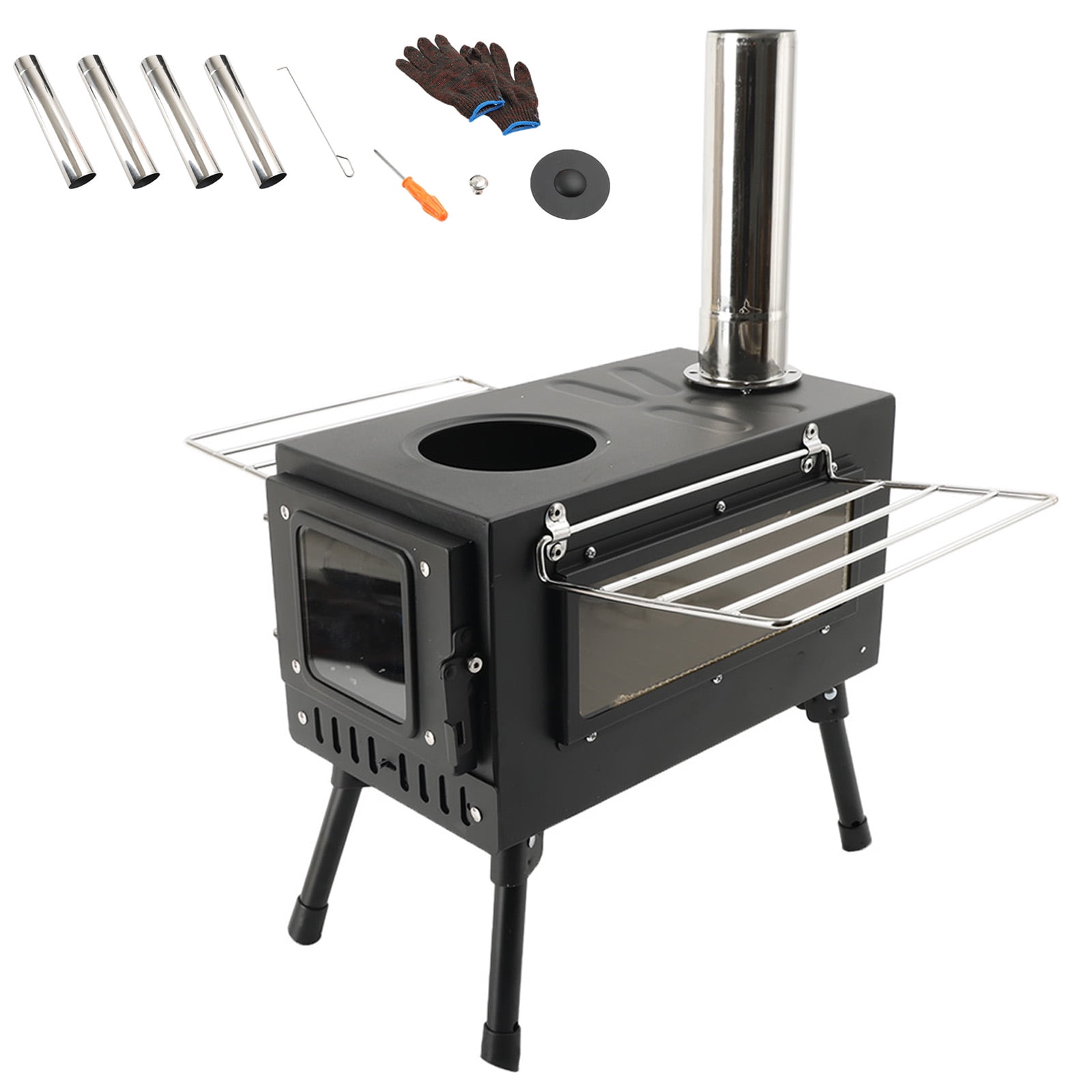 TOPTENG Camping Tent Stove, Large Tent Wood Stove with Window and 6 Chimney Pipe, Outdoor Portable Wood Burning Stove for Camping Hiking Cooking Travel Picnic Backpacking