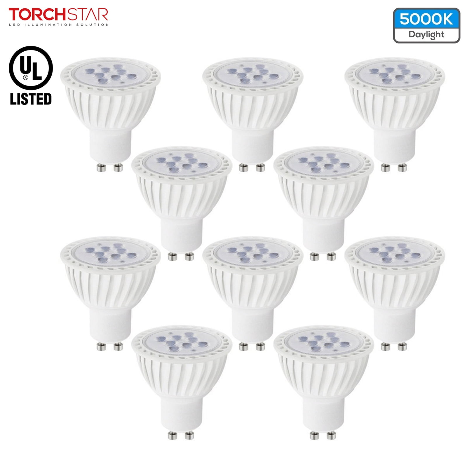 TORCHSTAR 10-Pack MR16 LED GU10 Base Light Bulb for Track Lighting, Recessed Light, Non-Dimmable, 7W (60W Equivalent), 5000K Daylight, 36° Beam Angle, 500Lm, UL-Listed, 2 Years Warranty