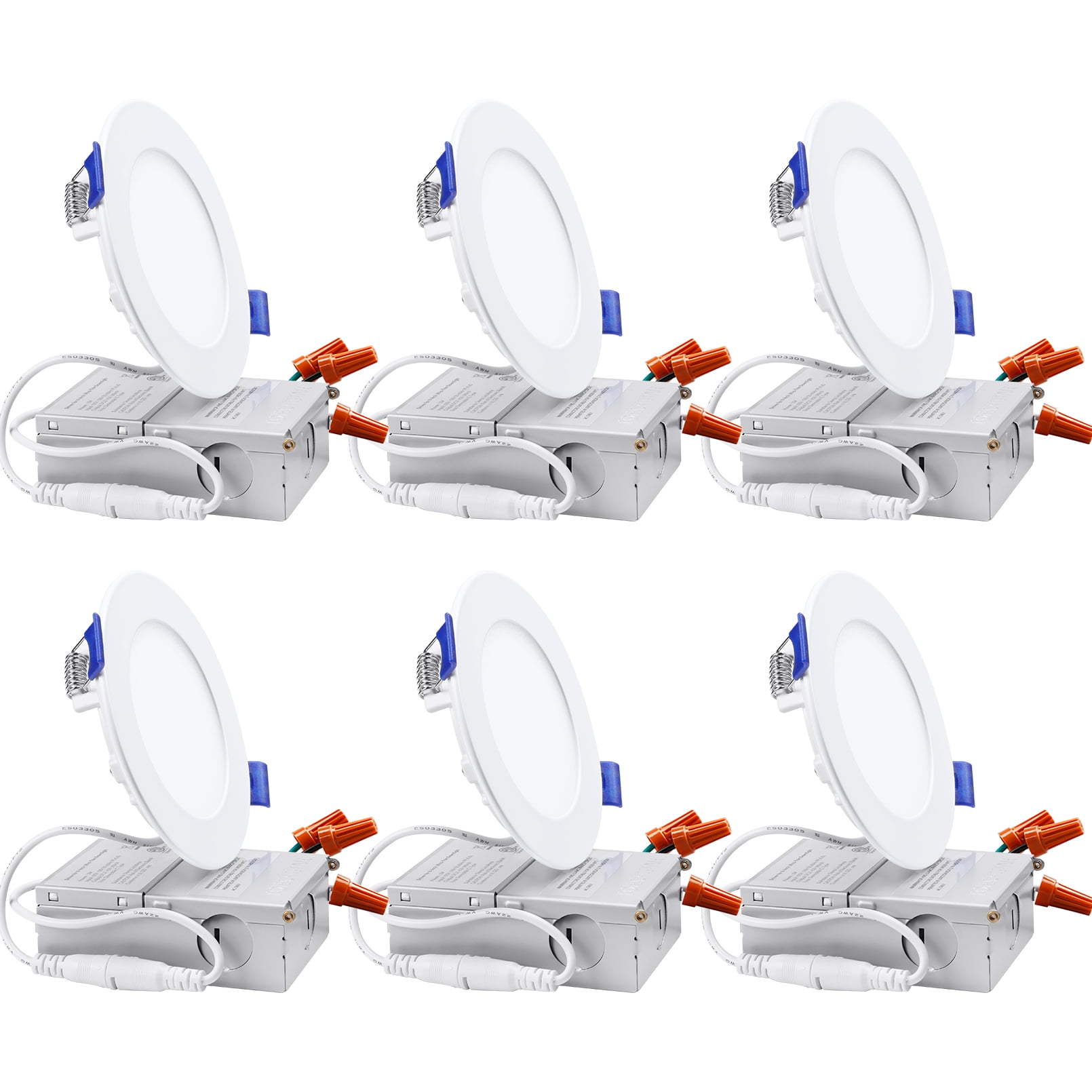 TORCHSTAR 4 Inch Dimmable Ultra-Thin Slim LED Recessed Downlights with J-box for Garage, Bathroom, 3000K Warm White, Pack of 6