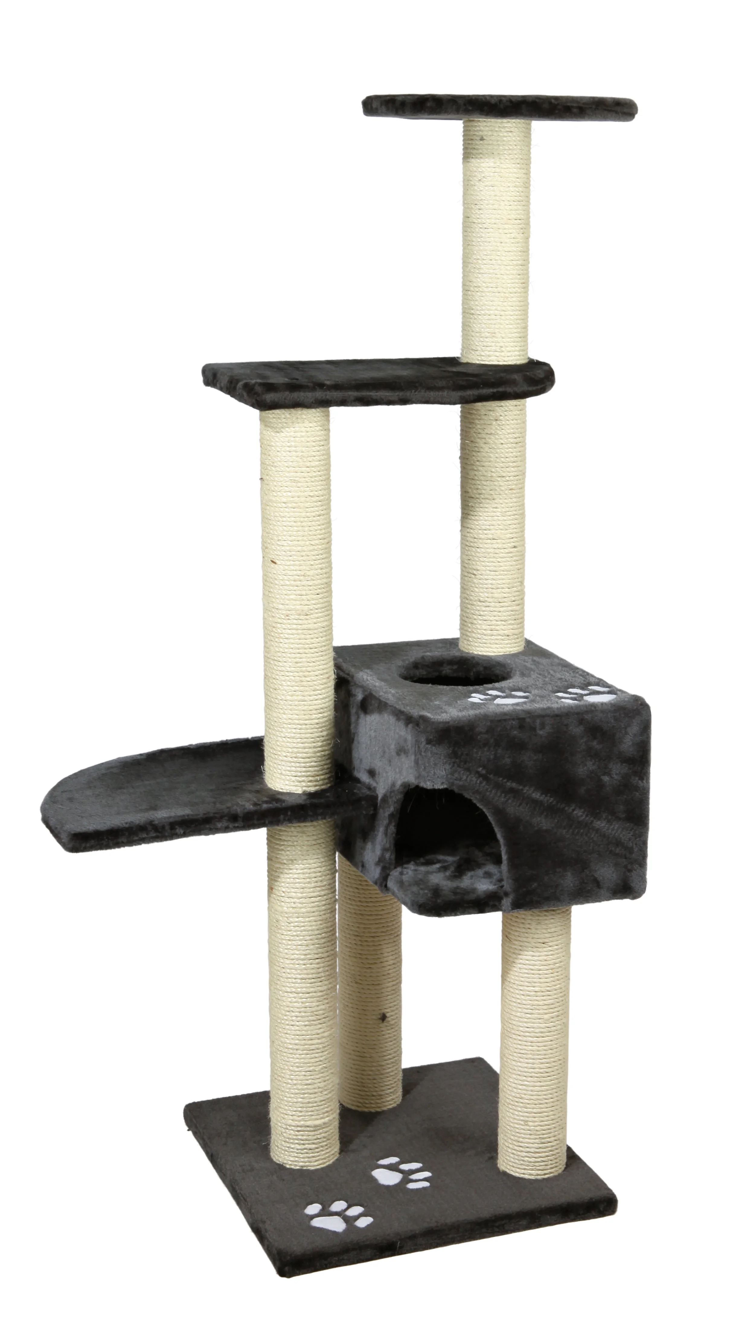 TRIXIE Alicante Plush & Sisal 3-Level 56" Cat Tree with Scratching Posts & Condo, Gray
