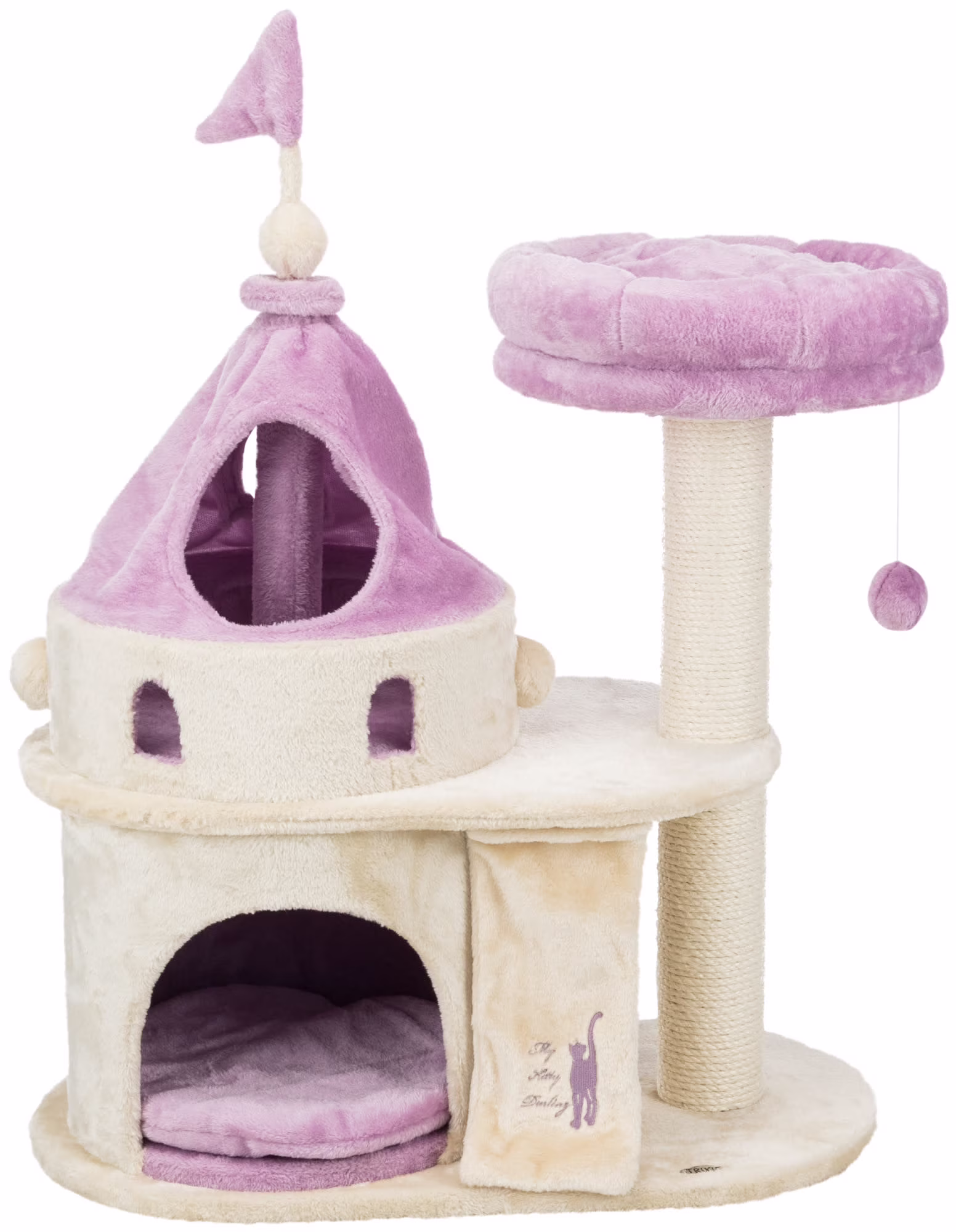 TRIXIE My Kitty Castle Plush 35.5" Cat Tree, Sisal Scratching Posts, Rustling Fabric Beige