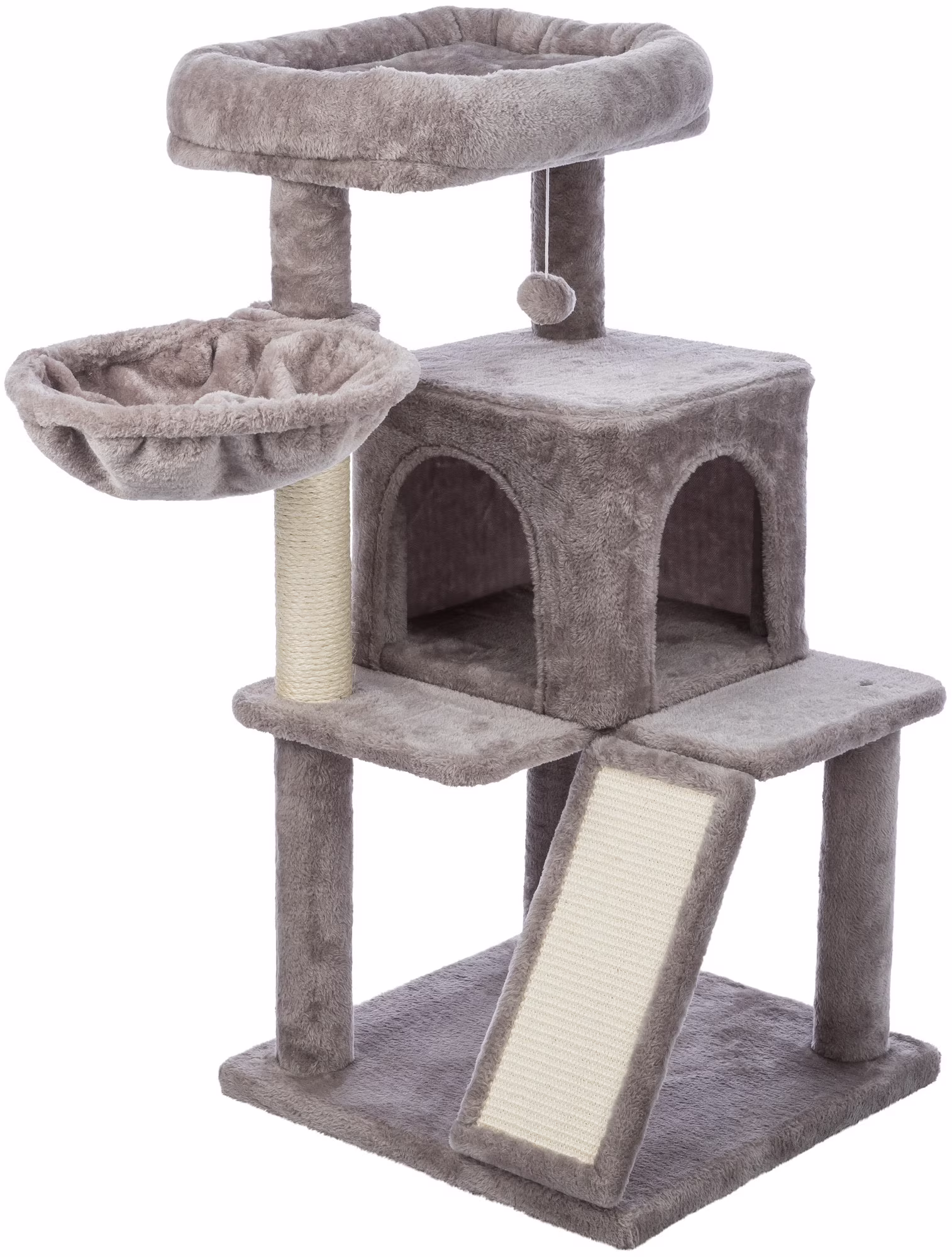 TRIXIE Pepito Plush & Sisal 2-Level 39.4" Cat Tree with Scratching Posts & Condo, Gray