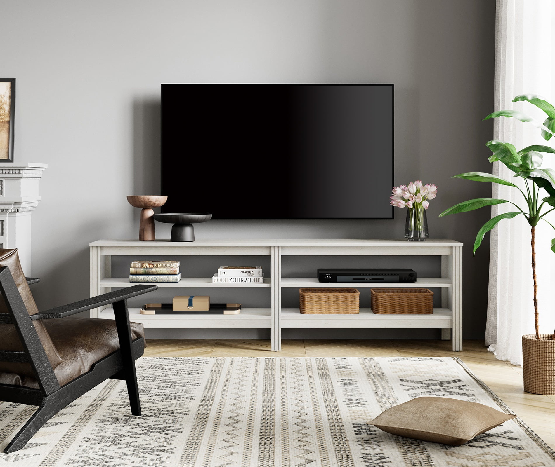 TV Stand for 75 Inch TV Stands, Media Console Entertainment Center Television Table with Open Shelves for Living Room, White 70 inch