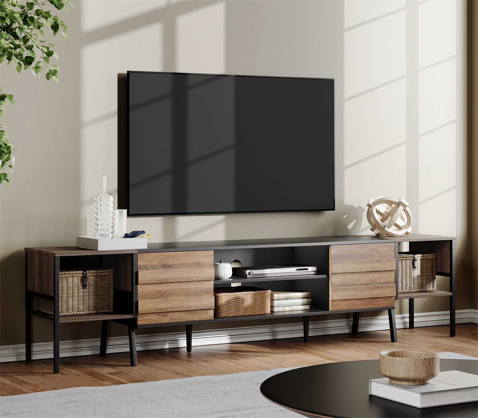 TV Stand for 90 inch TV Entertainment Center Brown TV Console Table for 85/80/100 inch TV with 8 Storages for Living Room Bedroom