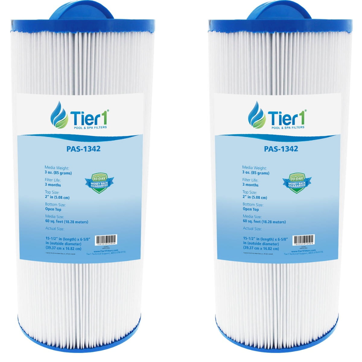 Tier1 Pool & Spa Filter Cartridge 2-pk | Replacement for Jacuzzi J300, J400, 6541-383, Pleatco PJW60TL-OT-F2S, Filbur FC-2715, Unicel 6CH-961, and More | 60 sq ft Pleated Fabric Filter Media