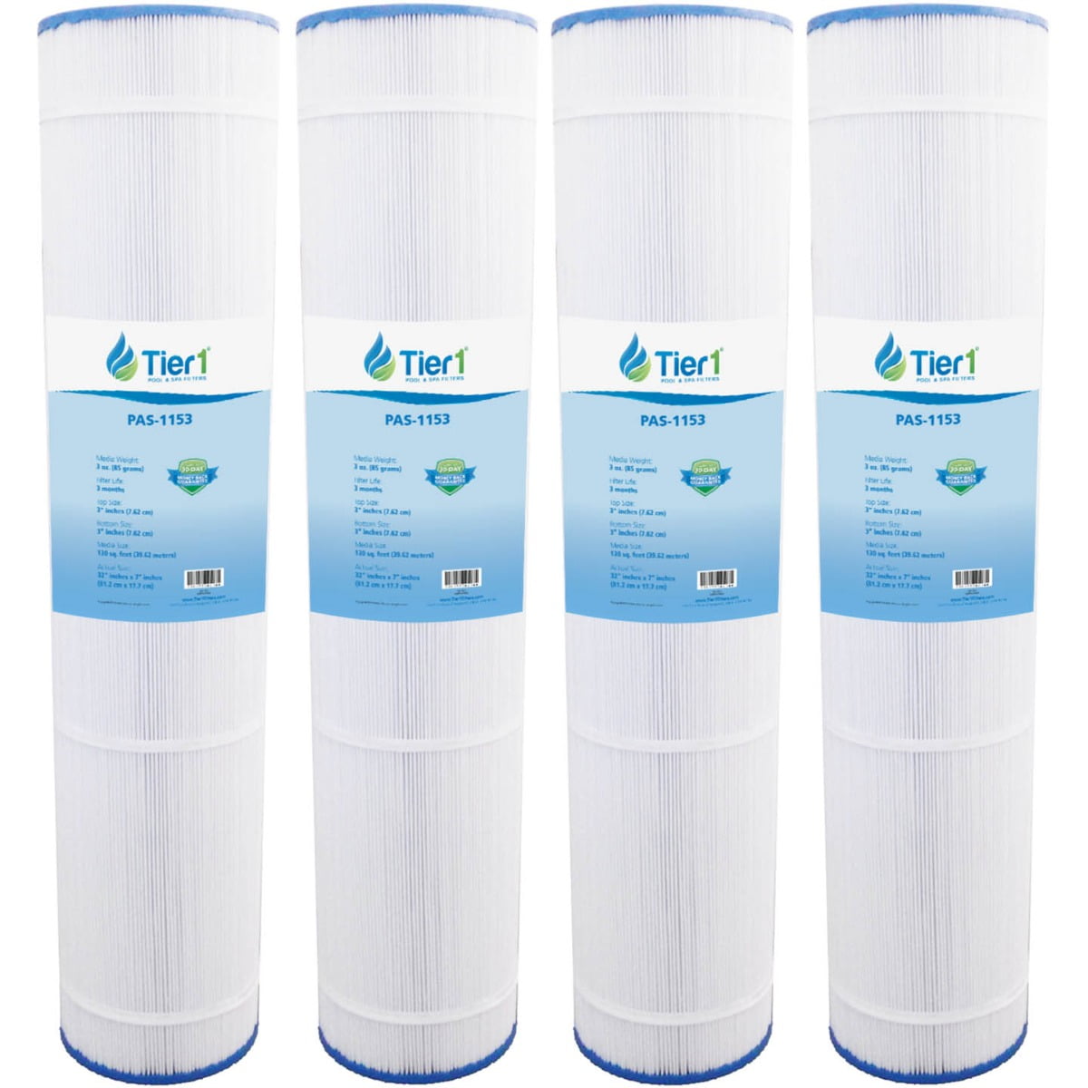 Tier1 Pool & Spa Filter Cartridge 4-pk | Replacement for Pentair Clean and Clear 520, Pleatco PCC130, Filbur FC-1978, C-7472, R173578 and More | 130 sq ft Pleated Fabric Filter Media