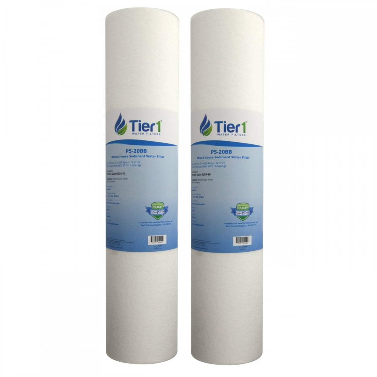Tier1 5 Micron 20 Inch x 4.5 Inch | 2-Pack Spun Wound Polypropylene Whole House Sediment Water Filter Replacement Cartridge | Compatible with Pentek DGD-5005-20, SDC-45-2005, Home Water Filter