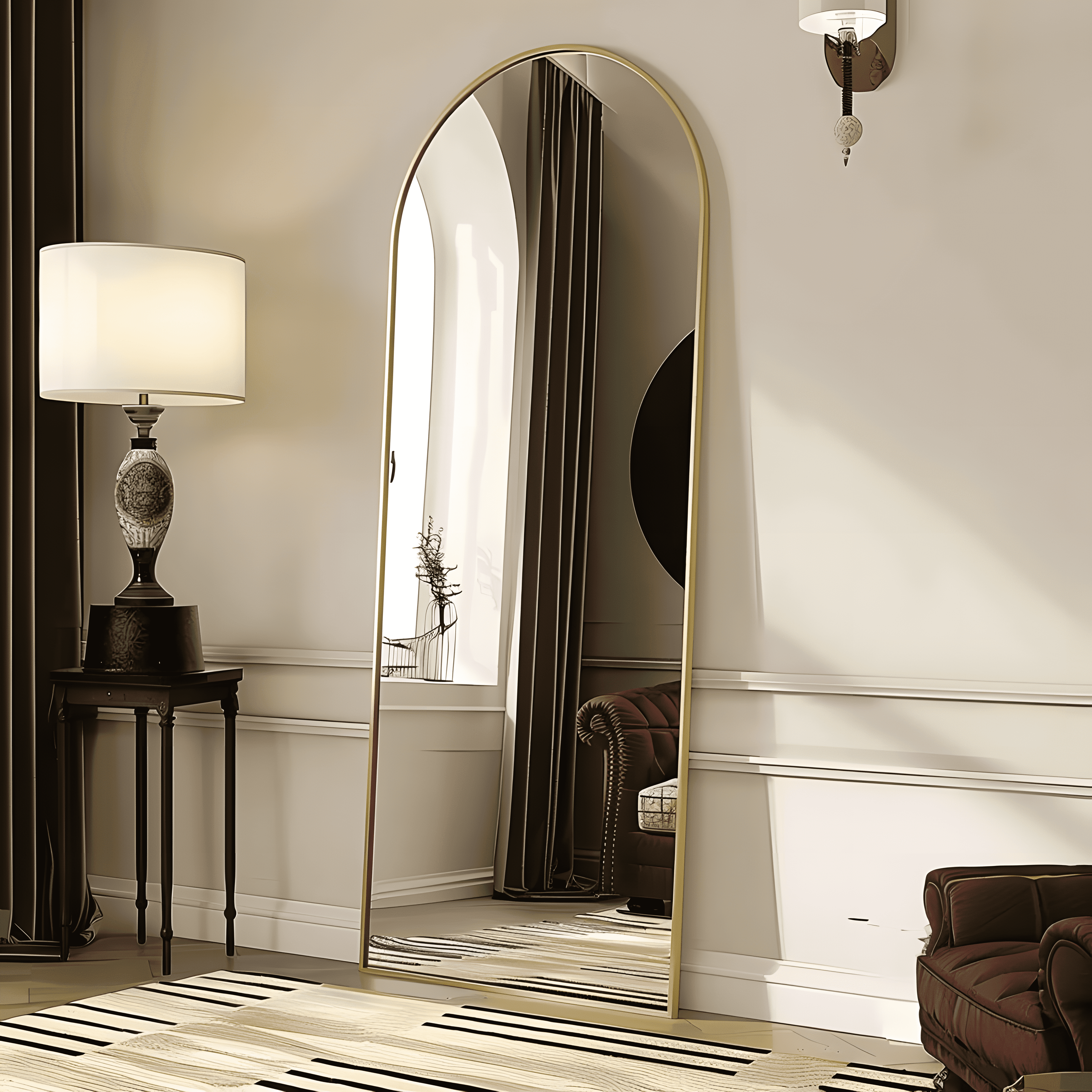 TinyTimes 65"x22'' Arched Full Length Mirror Freestanding Floor Mirror Modern Big Wall Mirror-Gold
