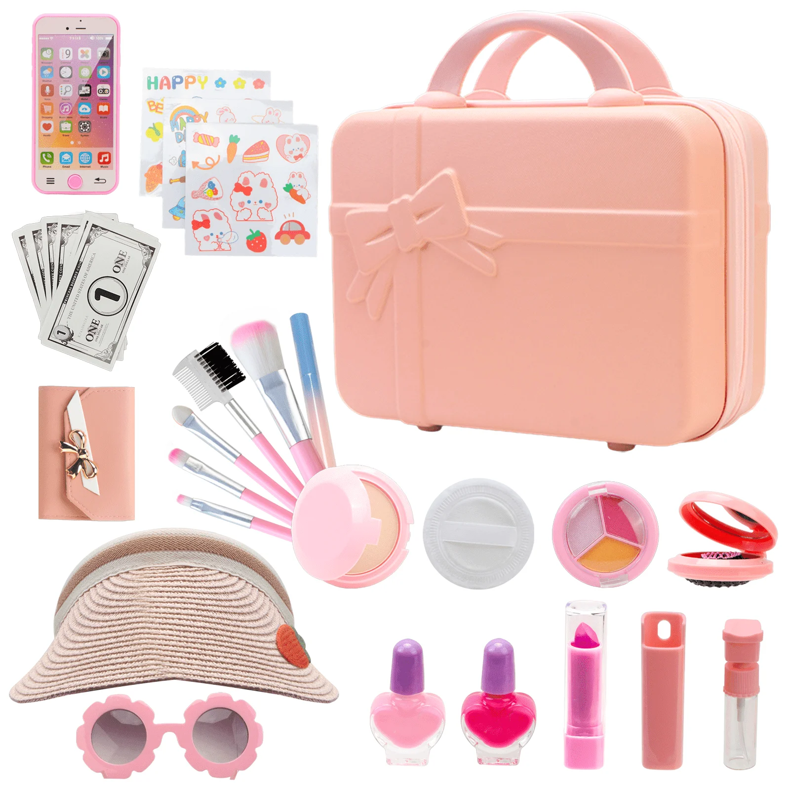 TiokMc 39-Piece Kids Toy Travel Bag & Makeup Kit for Girls - Ideal Birthday Gift for 6-15 Year Olds