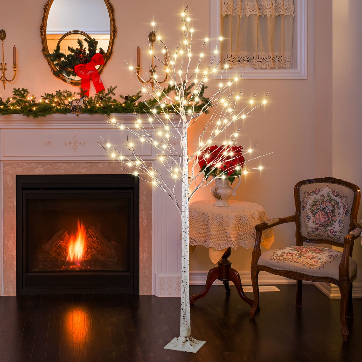 TiokMc 6ft Warm White Lighted Birch Tree Lights, 440LED Light Up Artificial Tree warm White