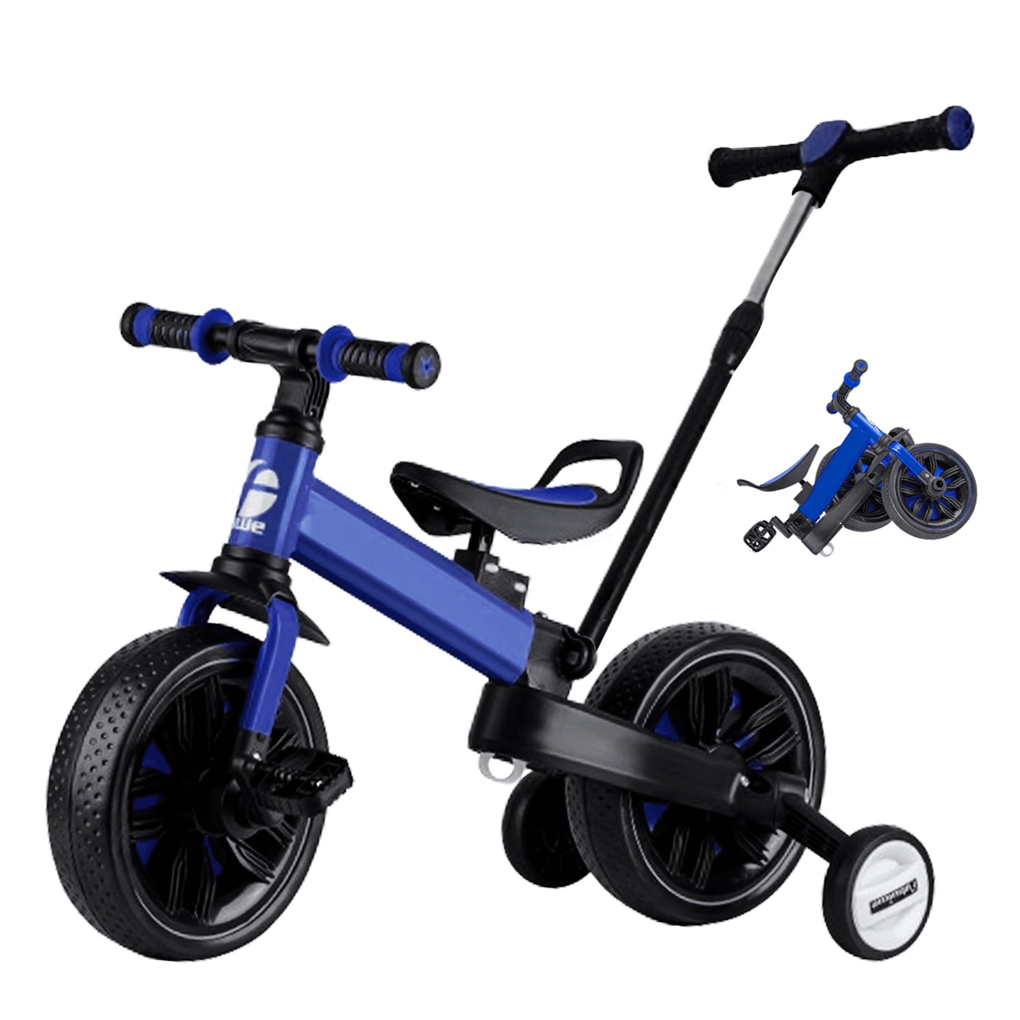 Toddler Bike with Push Handle, Tricycle for toddlers 2-6, 6 in 1 Toddler Balance Bike with Removable Pedal, Training Wheels, Foldable, for Boys and Girls (Blue)