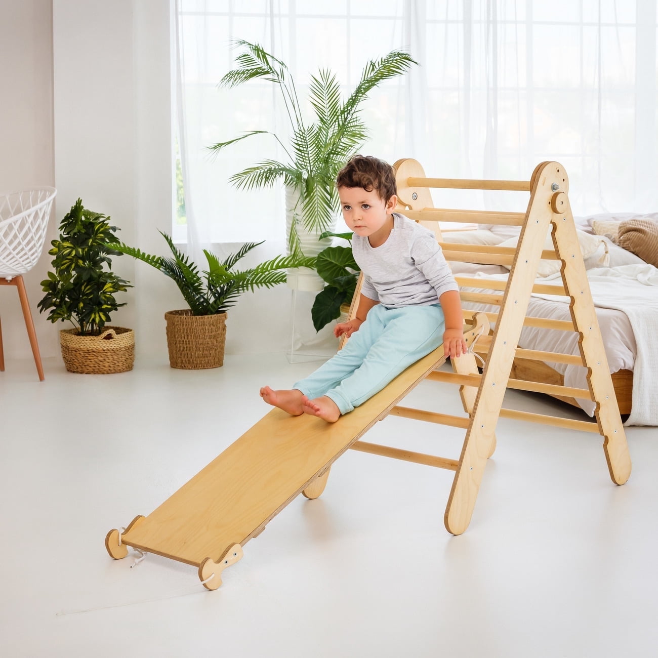 Goodevas 2-in-1 Foldable Triangle Ladder and Slide Board for Kids 1-7