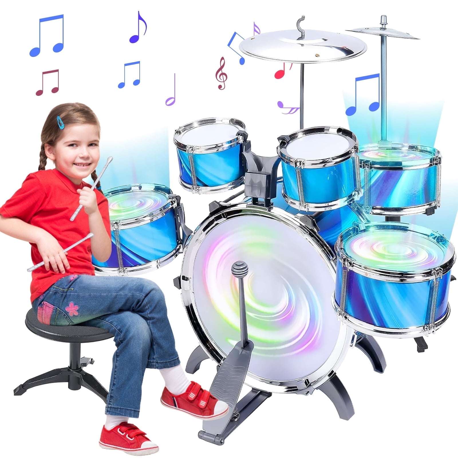 Niteris Jazz Drum Set for Kids, Musical Instrument Toy Christmas Birthday Gift with 5 Drum Kit for Toddlers Aged 3-5