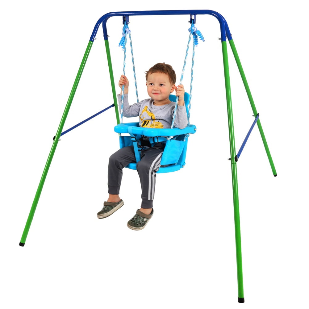 Toddler Swing Set Folding Metal Swing Set with Safety Seat for Baby Chirldren Gifts Sturdy Metal Swing Stand Safety Belt Indoor Outdoor Infant Swing for Toddlers Age 9-60 Months ChYoung