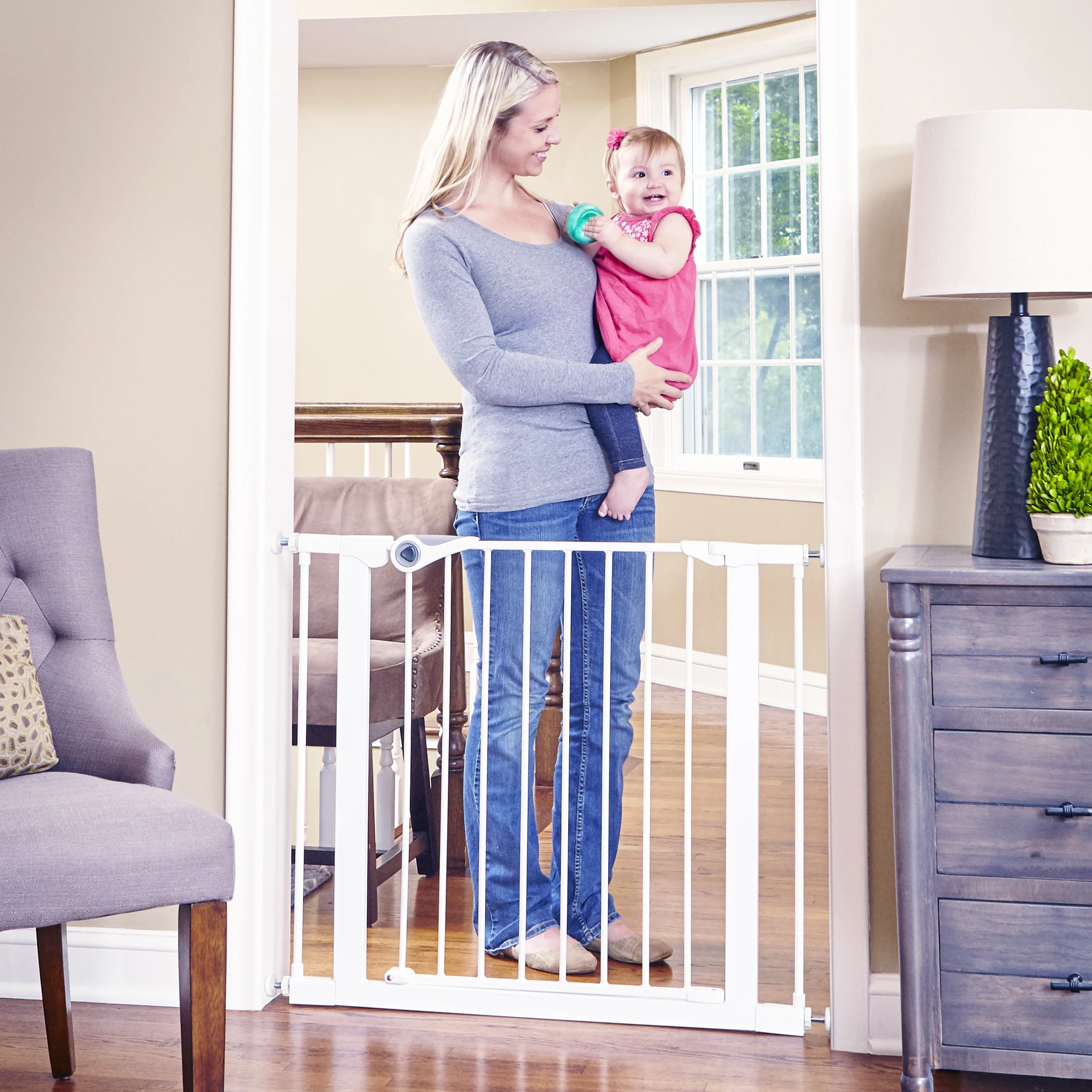 Toddleroo by North States 29.8"-38.1" Essential Walk-Thru Baby Safety Gate, White Metal