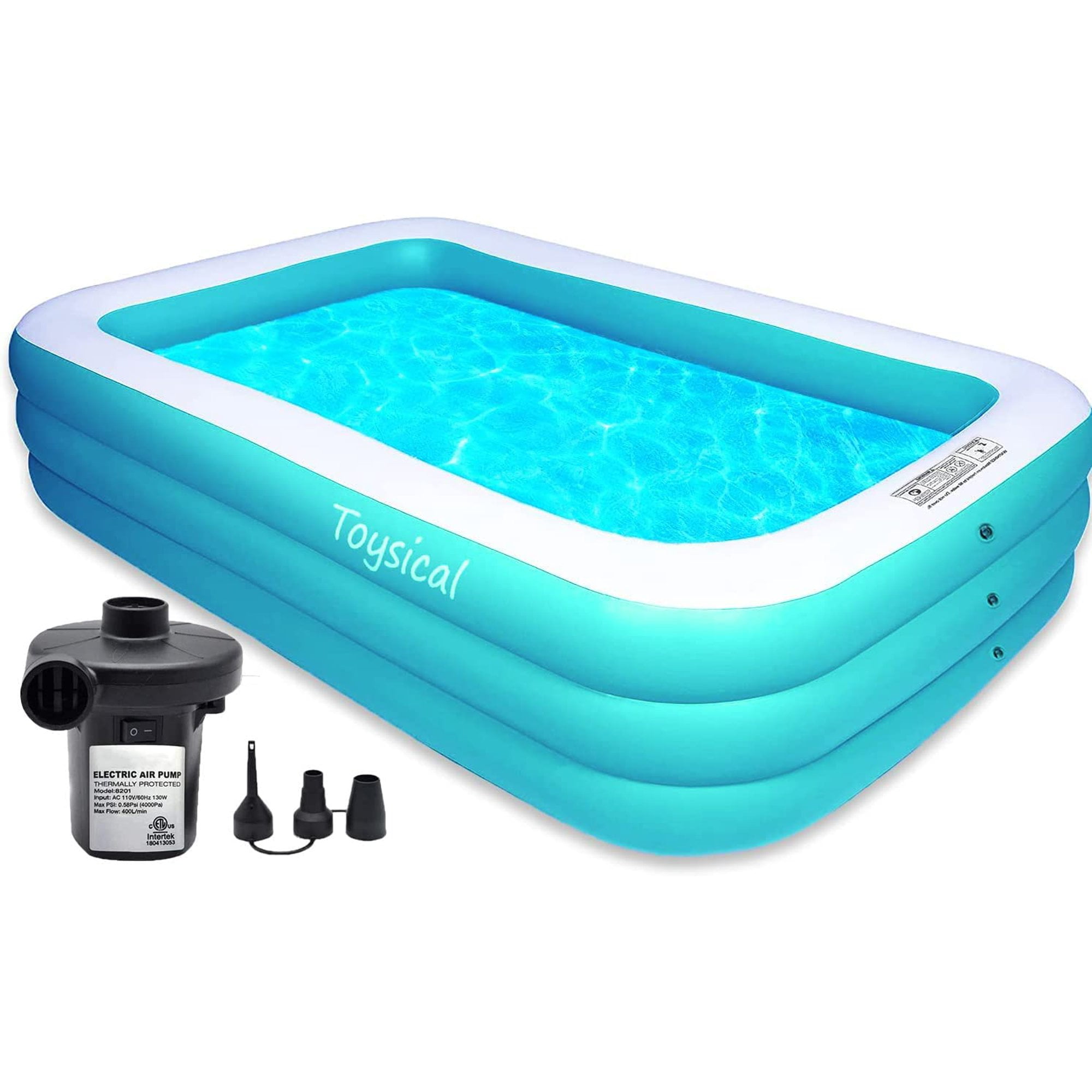 Toysical Inflatable Pool with Air Pump - 118 x 72 x 22” Above Ground Pool, Swimming Pools for Kids and Adults and The Entire Family - More Durable Than Other Blow Up Pools - Includes Patches