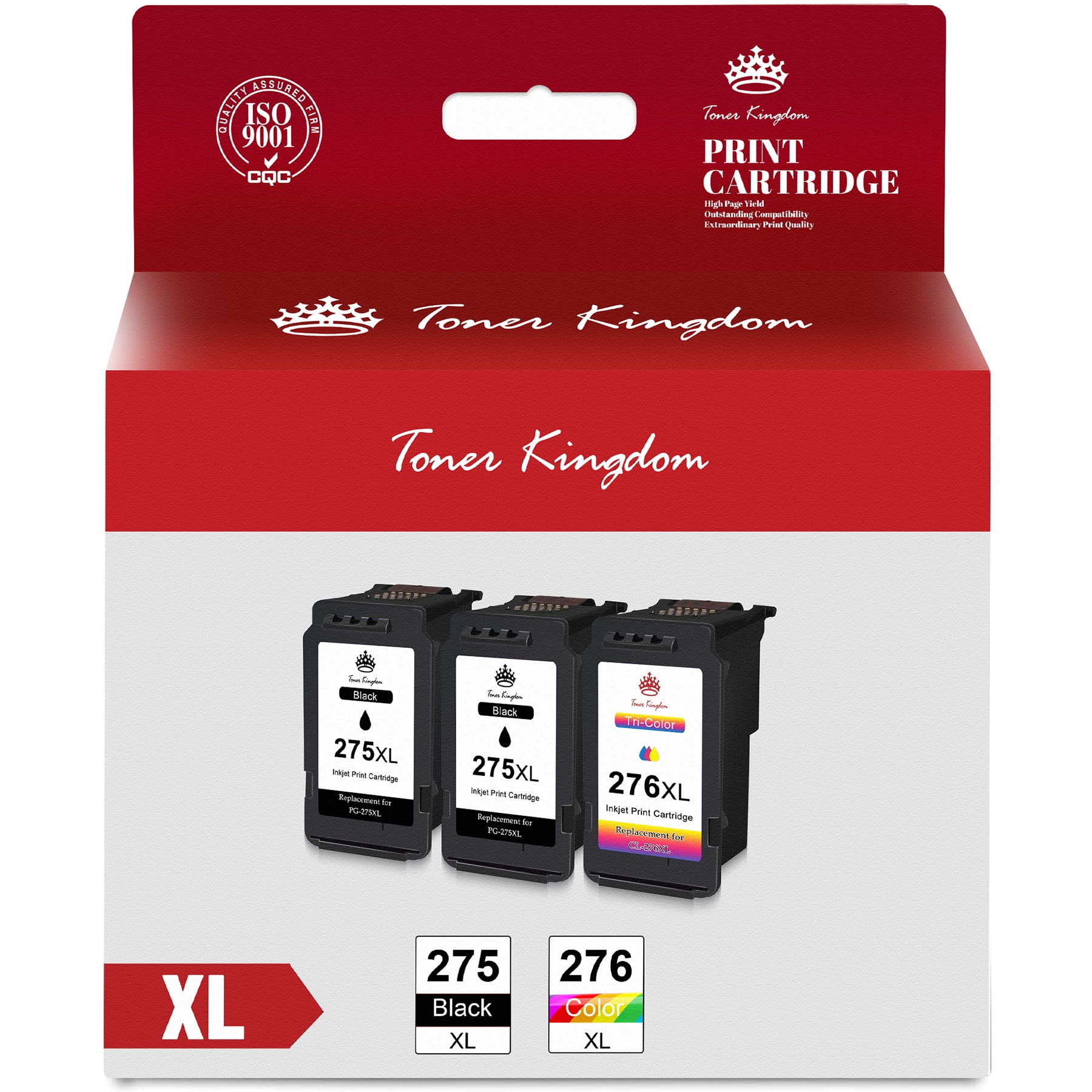 Toner Kingdom PG-275 CL-276 Ink Cartridges for Canon Ink 275 and 276 High Capacity 275XL 276XL Ink Cartridges for PIXMA TS3520 TS3522 TS3500 TR4720 TR4722 TR4700 Printers (2 Black, 1 Color)