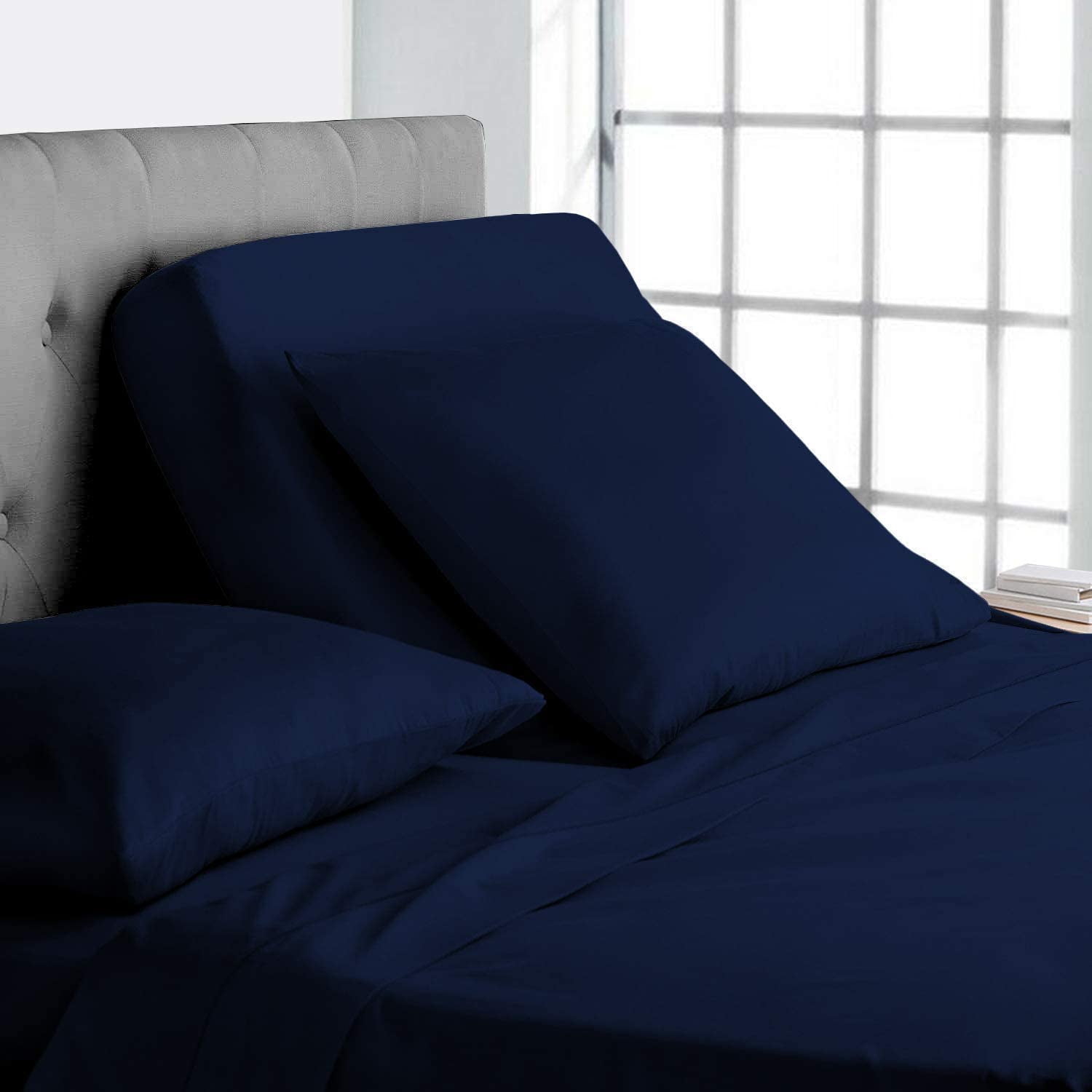 Top Split-King: Adjustable King Bed Sheets - 4PC Bed Sheet Set - 100% Egyptian Cotton - 800 Thread Count - 15 Inch Deep Pocket, Top Split King, Navy Blue Solid - Split Down 28 inches from The top