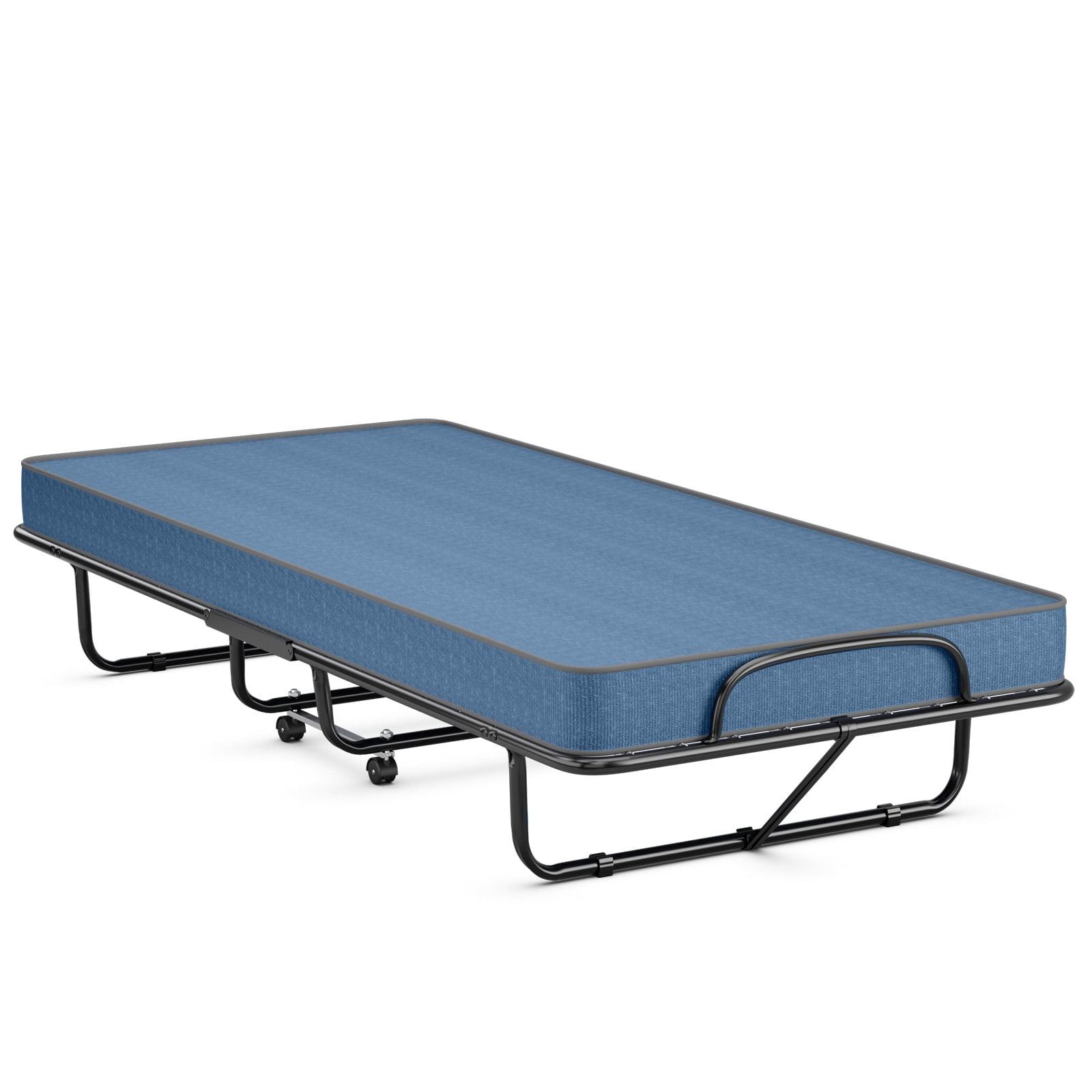 Topbuy Folding Bed Mattress with Swivel Casters Twin Portable Foldable Guest Bed with Sturdy Metal Frame Made in Italy