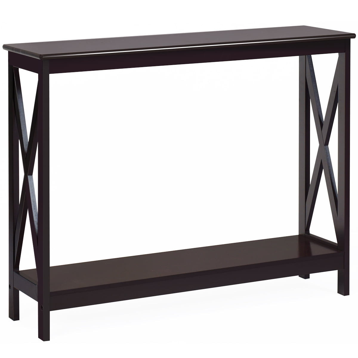 Topbuy Industrial 2-Tier Console Table X-Design Bookshelf Narrow Accent Table Wood Grain