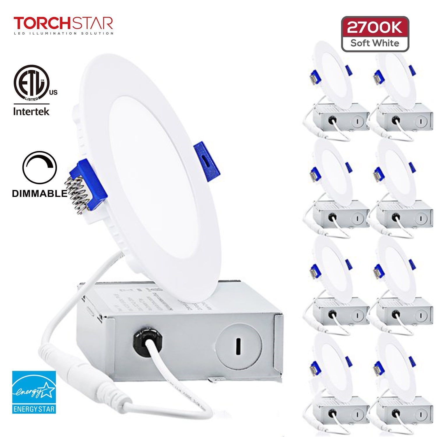 TorchStar 4” Aluminum ETL Certified Dimmable Recessed Lighting (8 Count)
