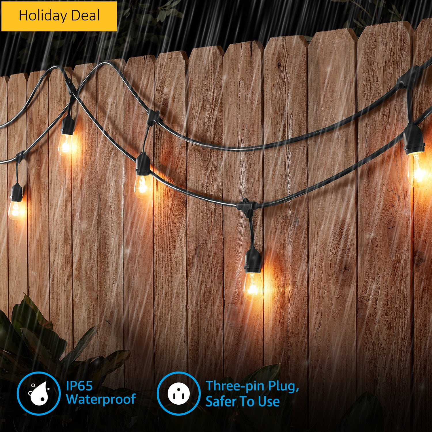 TorchStar 50ft String Lights, 24 Sockets, 36 Bulbs Included, E26 Sockets